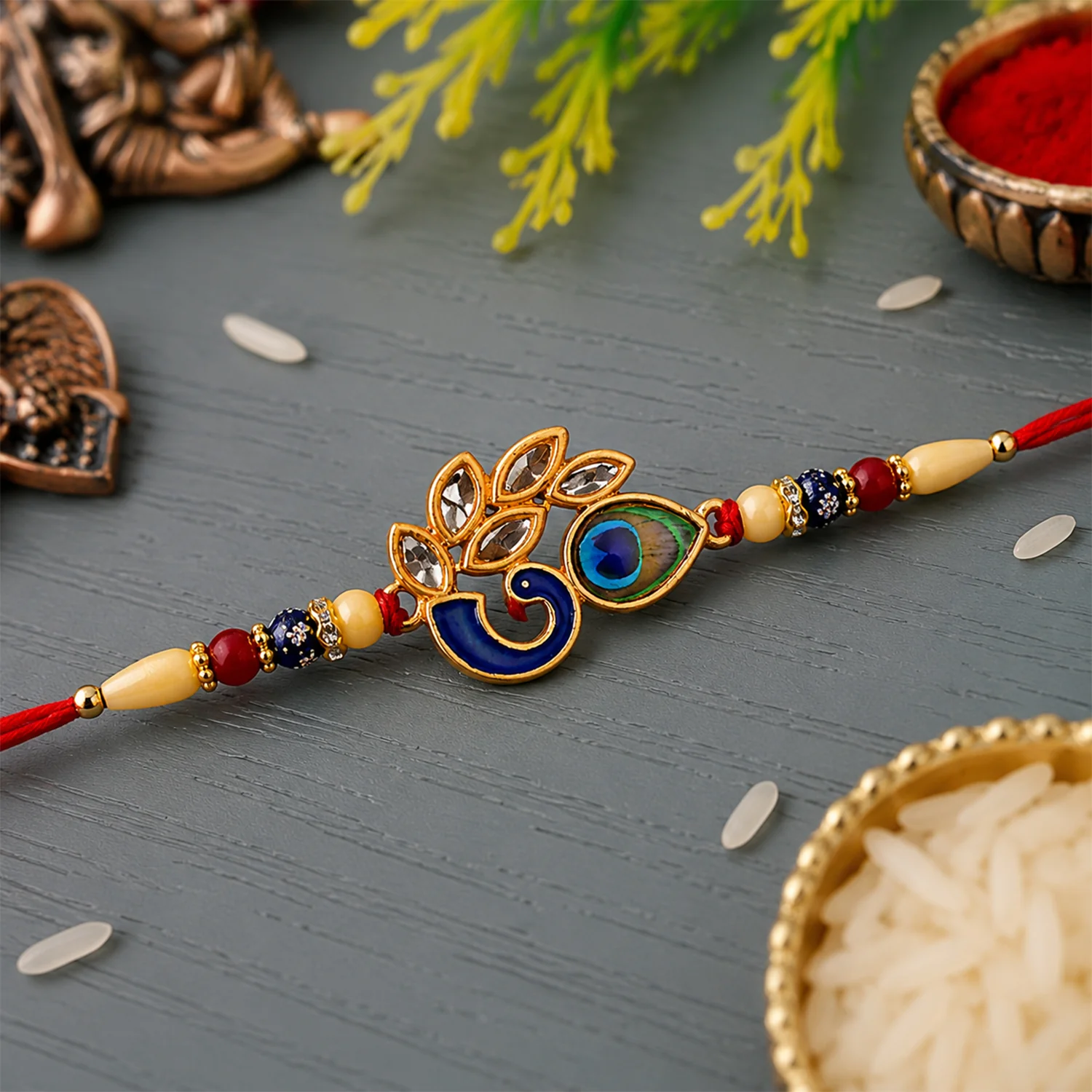 Mor Pankh Rakhi – Artistic Enamel Design with Traditional Thread