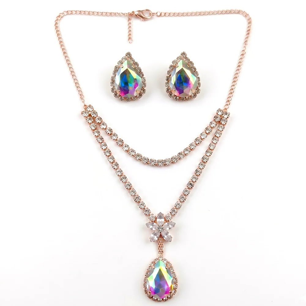 Aurora Crystal Bridal Necklace Set with Matching Drop Earrings for Women & Girls - Image 3