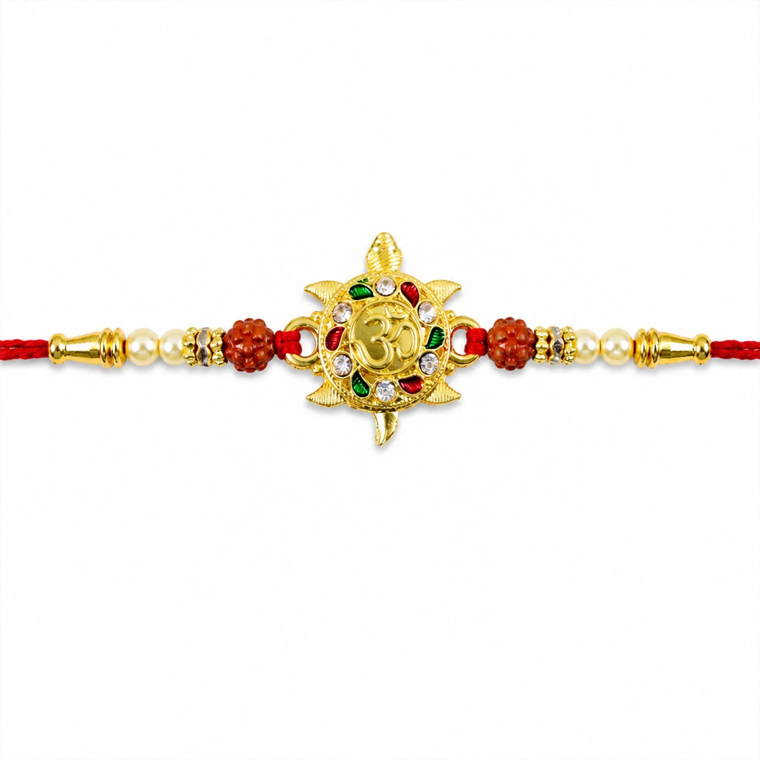 Rakhi for Brother – Elegant Golden Tortoise Om Design with Rudraksha - Image 5