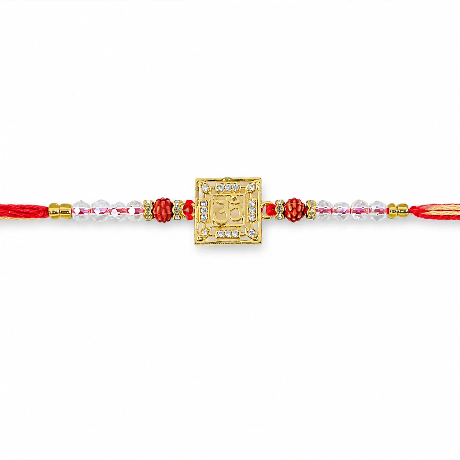 Auspicious Om Symbol AD Rudraksha Rakhi for Brother, Crystal Beads Gift - Image 5