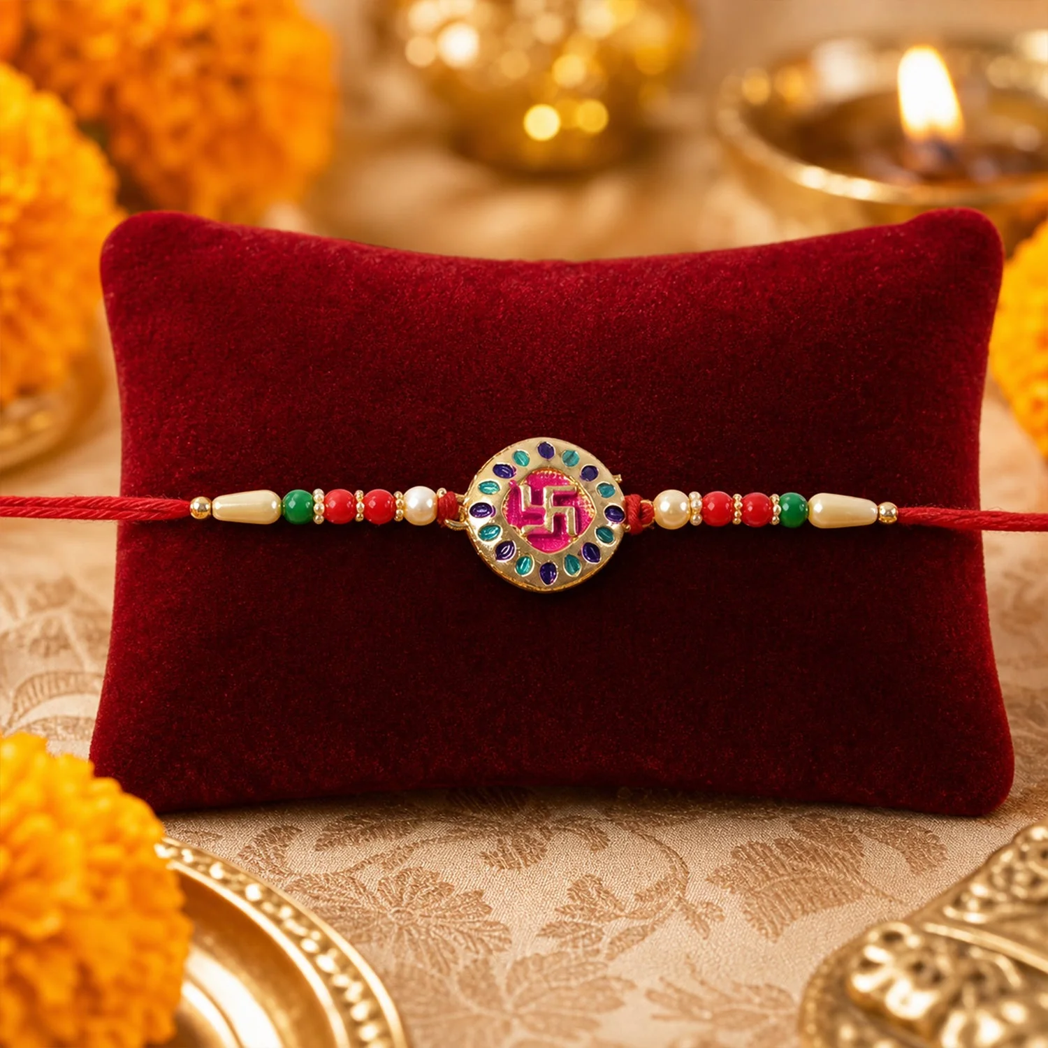 Auspicious Swastik Rakhi – Traditional & Stylish Beaded Design - Image 4