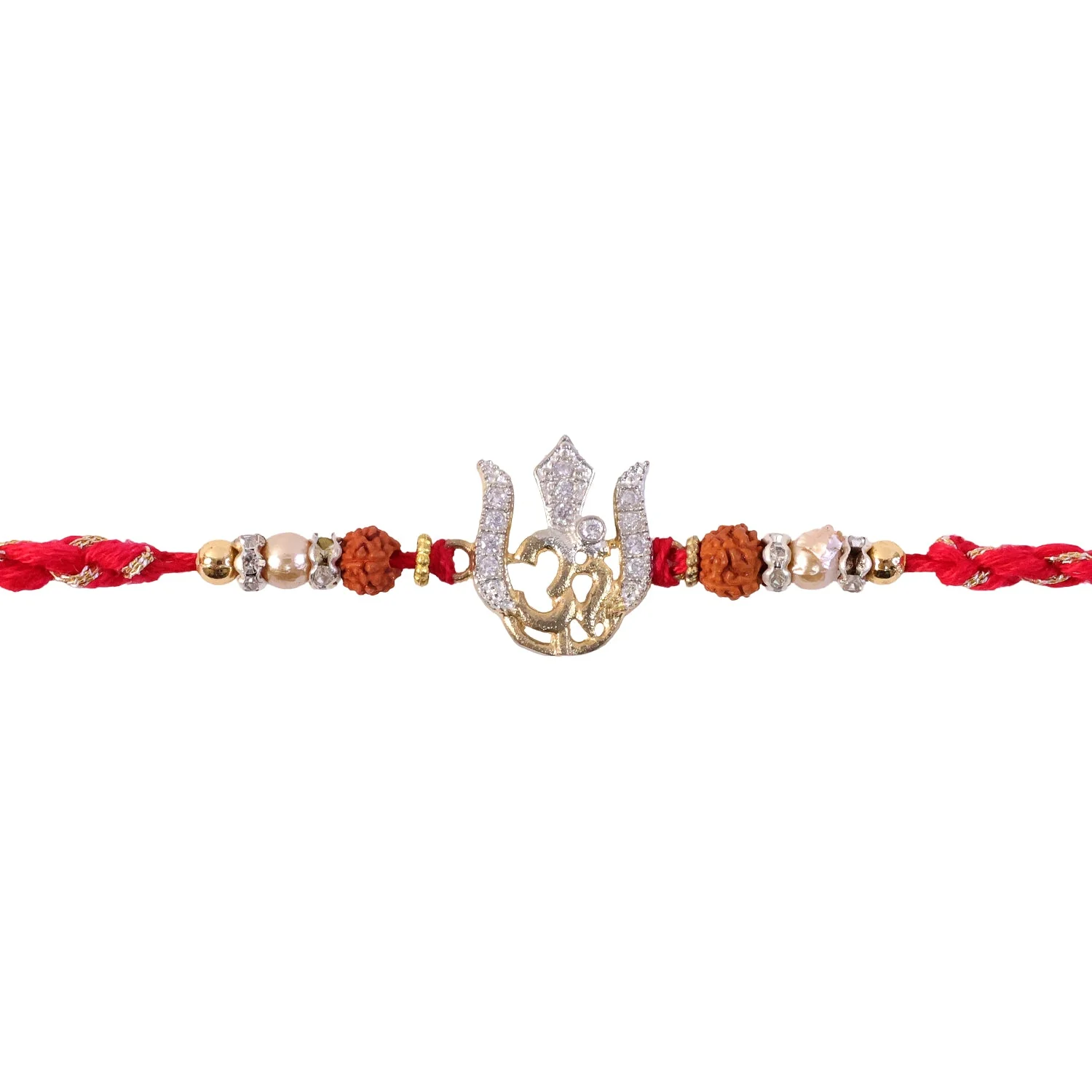Auspicious Trishul Om Diamond Rakhi with Pearls – Rakhi for Brother - Image 5