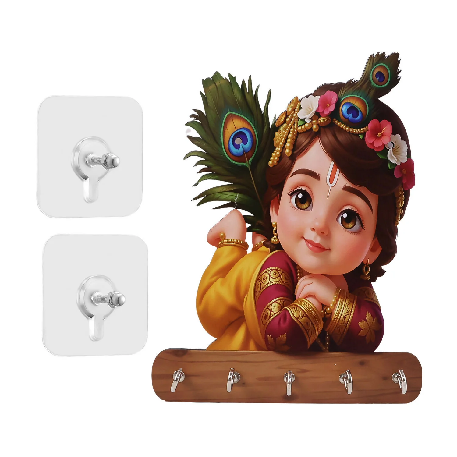 Baby Krishna Key Holder – 5 Hooks with Self Adhesive Design - Image 6