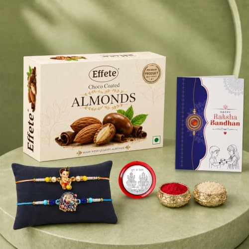 Bal Hanuman, Peacock Rakhi Combo - Raksha Bandhan Gift with Choco Almonds 32gm, Pack of 6 - Image 2
