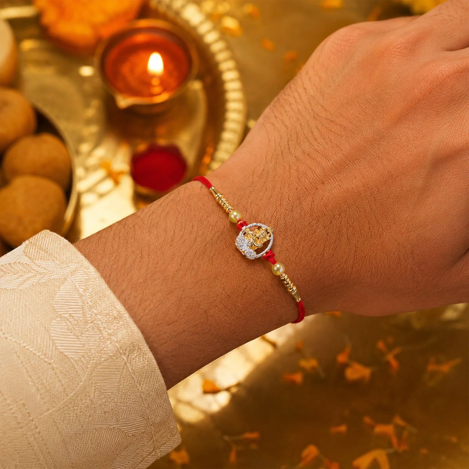 Bal Krishna Rakhi – Golden AD Stone Design for Brother - Image 2
