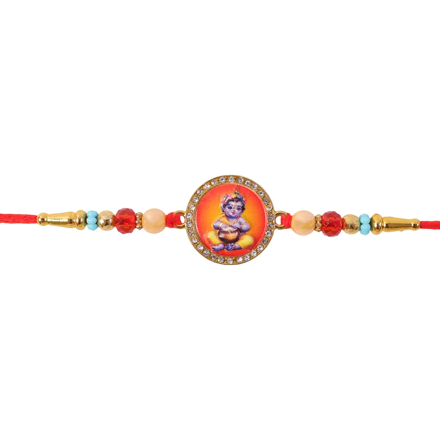 Bal Krishna Photo Round Beaded Premium Designer Traditional Rakhi for Brother - Image 5