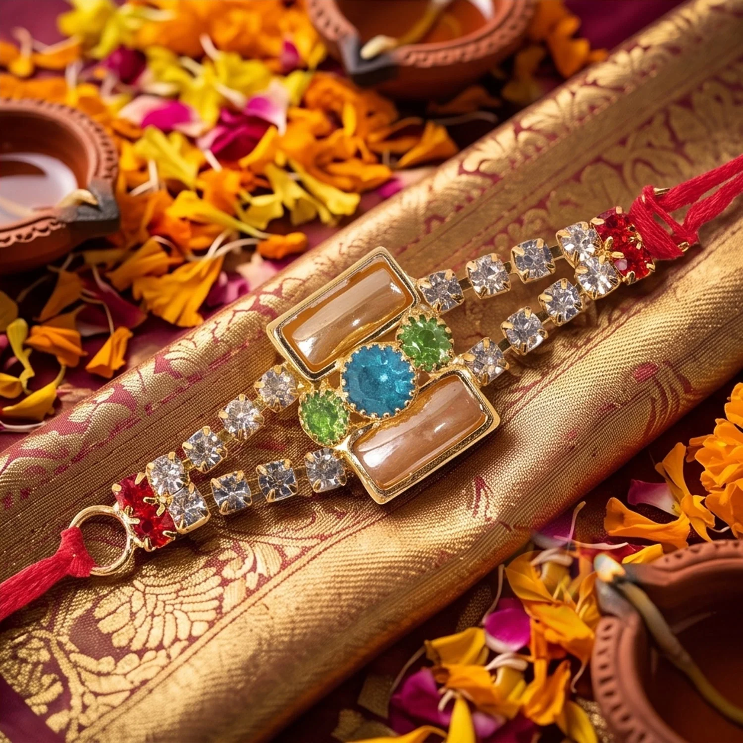 Bar Style Stone Studded Designer Premium Traditional Rakhi for Brother - Image 4