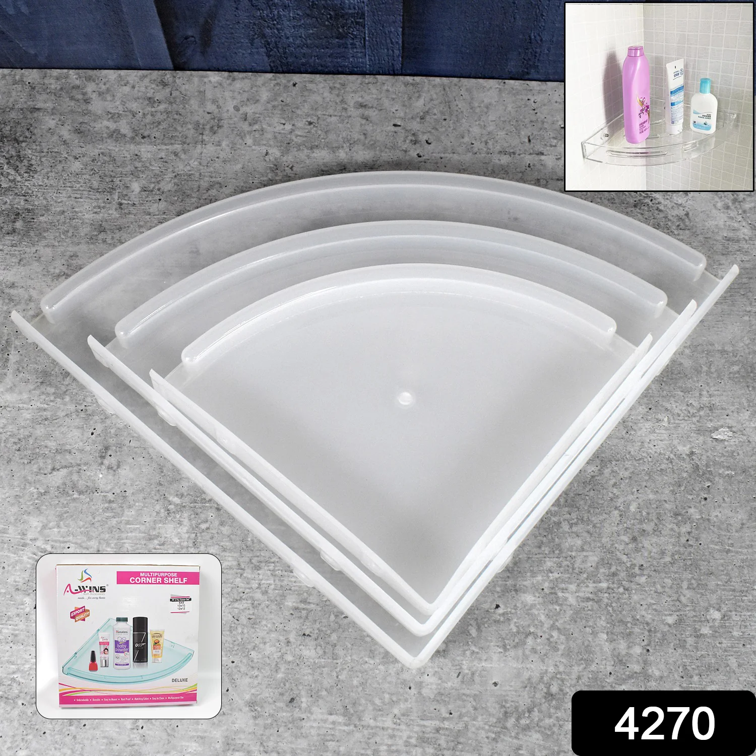 Plastic Corner Shelf Set – 3 Pcs Wall Mounted | Bathora - Image 2