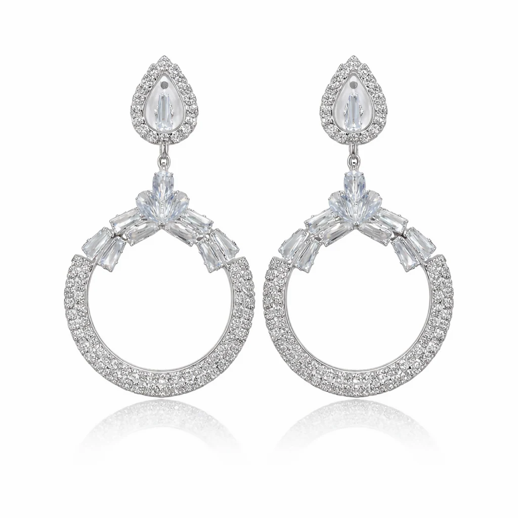 Statement Earrings – Elegant Silver-Tone Circular Design for Festive Looks - Image 3