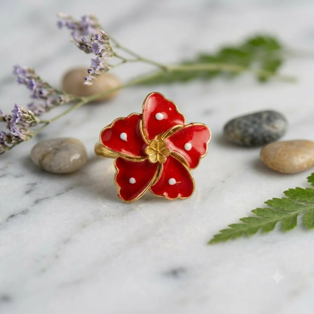 Beautiful Red Flower Ring for Women | Stylish Fashion Jewelry Gift - Image 4
