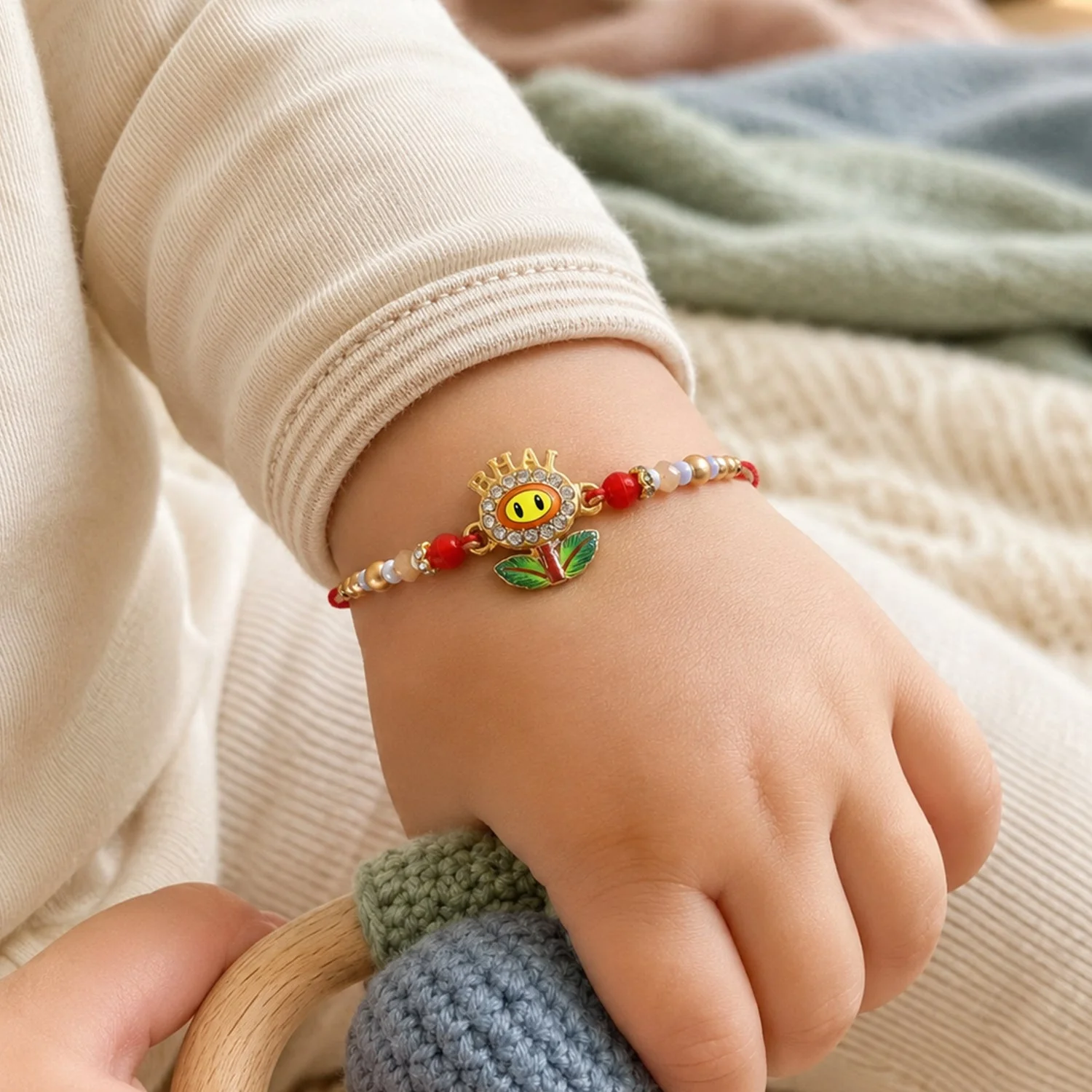 Rakshabandhan Smiley Flower Charm Rakhi – Elegant & Traditional - Image 3