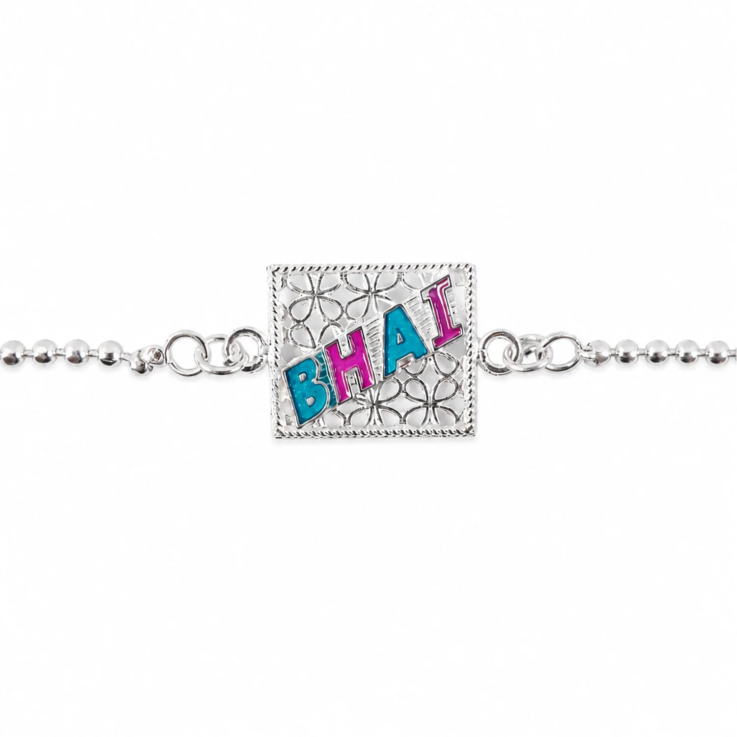 Bhai Text Enamel Square Charm Chain Bracelet Rakhi – Symbol of Bond & Love - Image 5