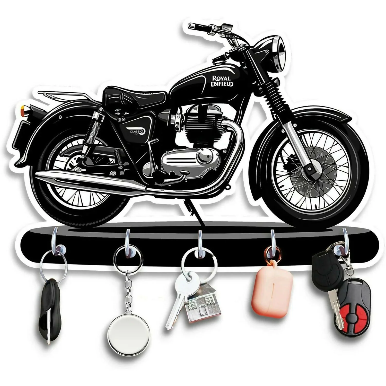 Bike Design Wooden Key Holder – Stylish Wall Mount with 5 Hooks - Image 3