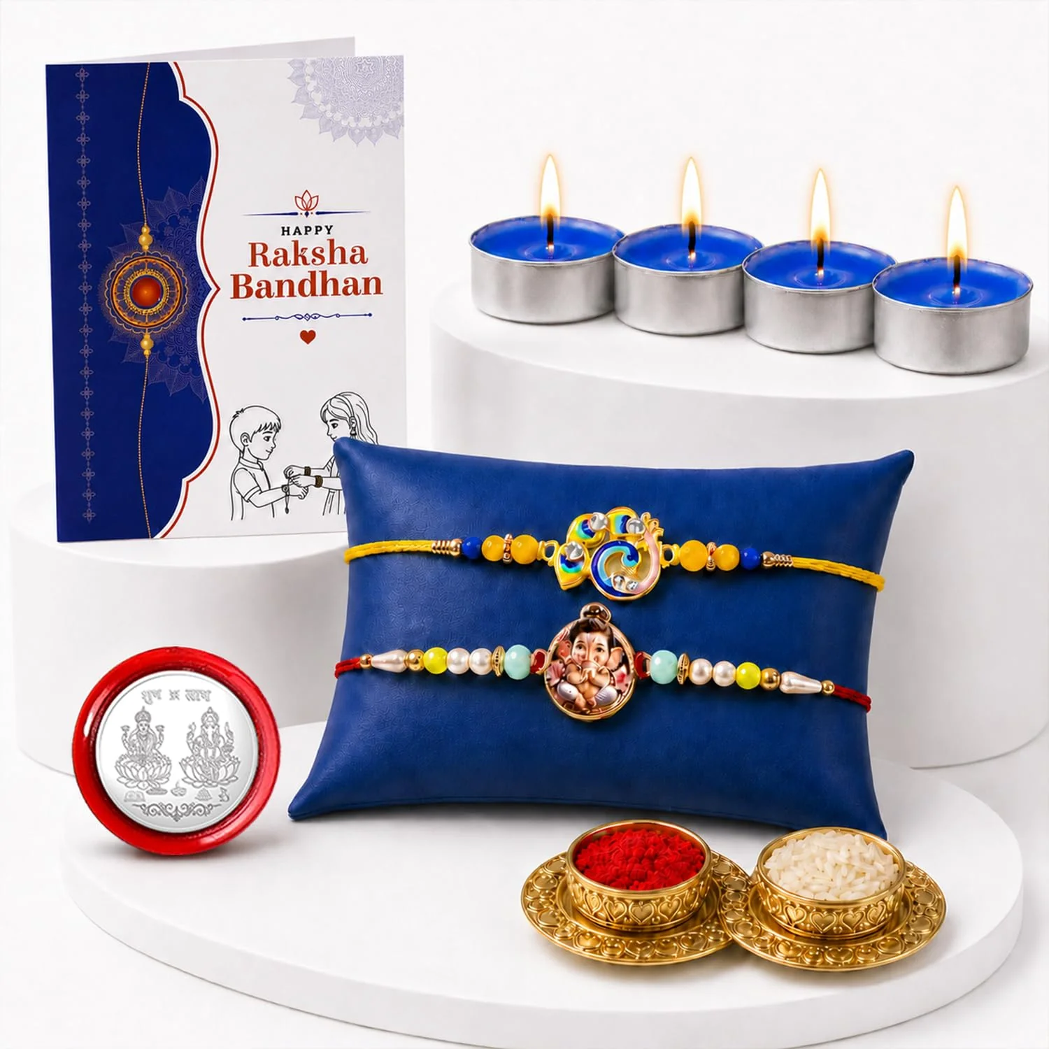 Bird Rakhi Combo - Raksha Bandhan Gift with Tealight Candles 4pcs, Pack of 6 | Rakhi Gift - Image 3