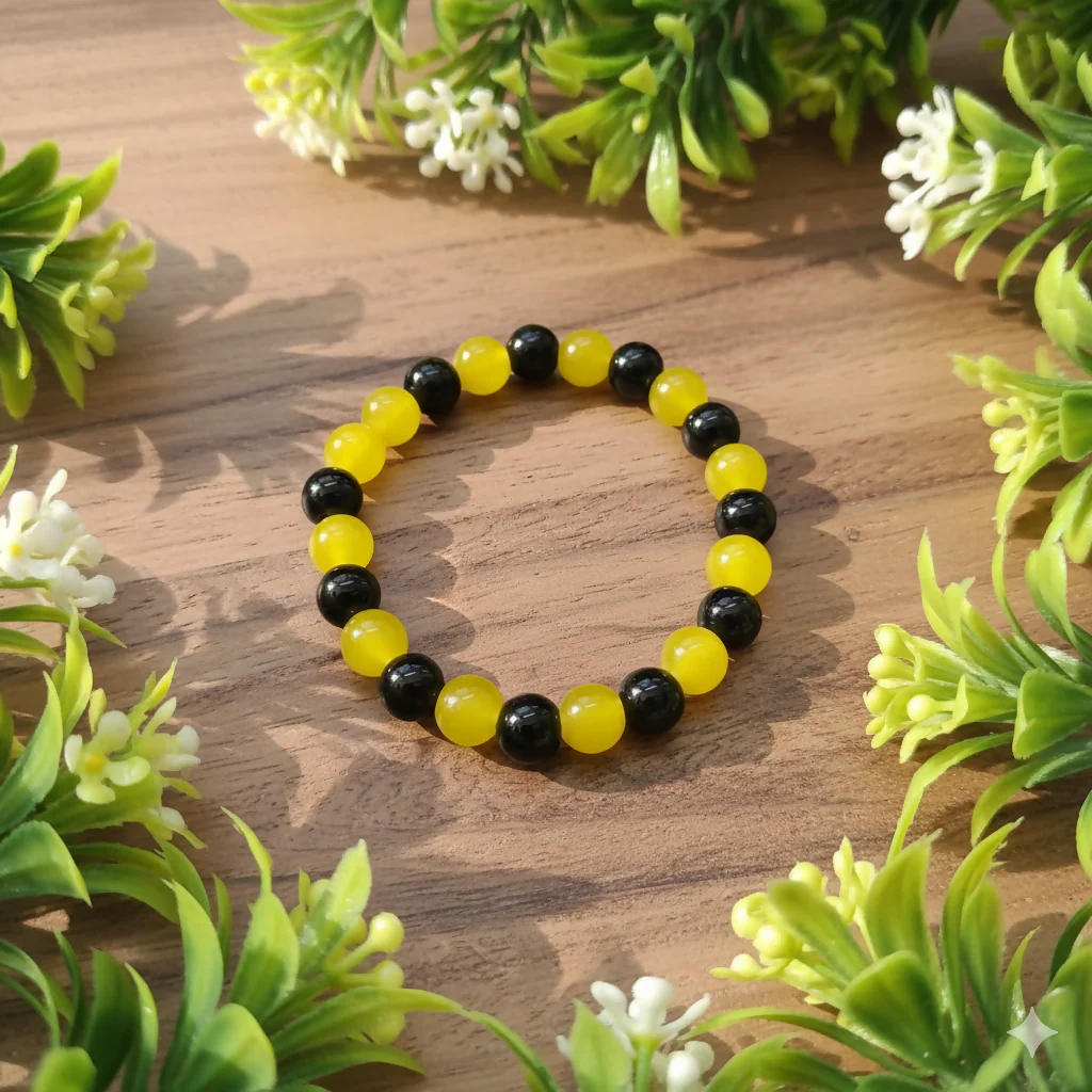 Black and Yellow Glass Beads Bracelet – Elastic Comfortable Fit - Image 4