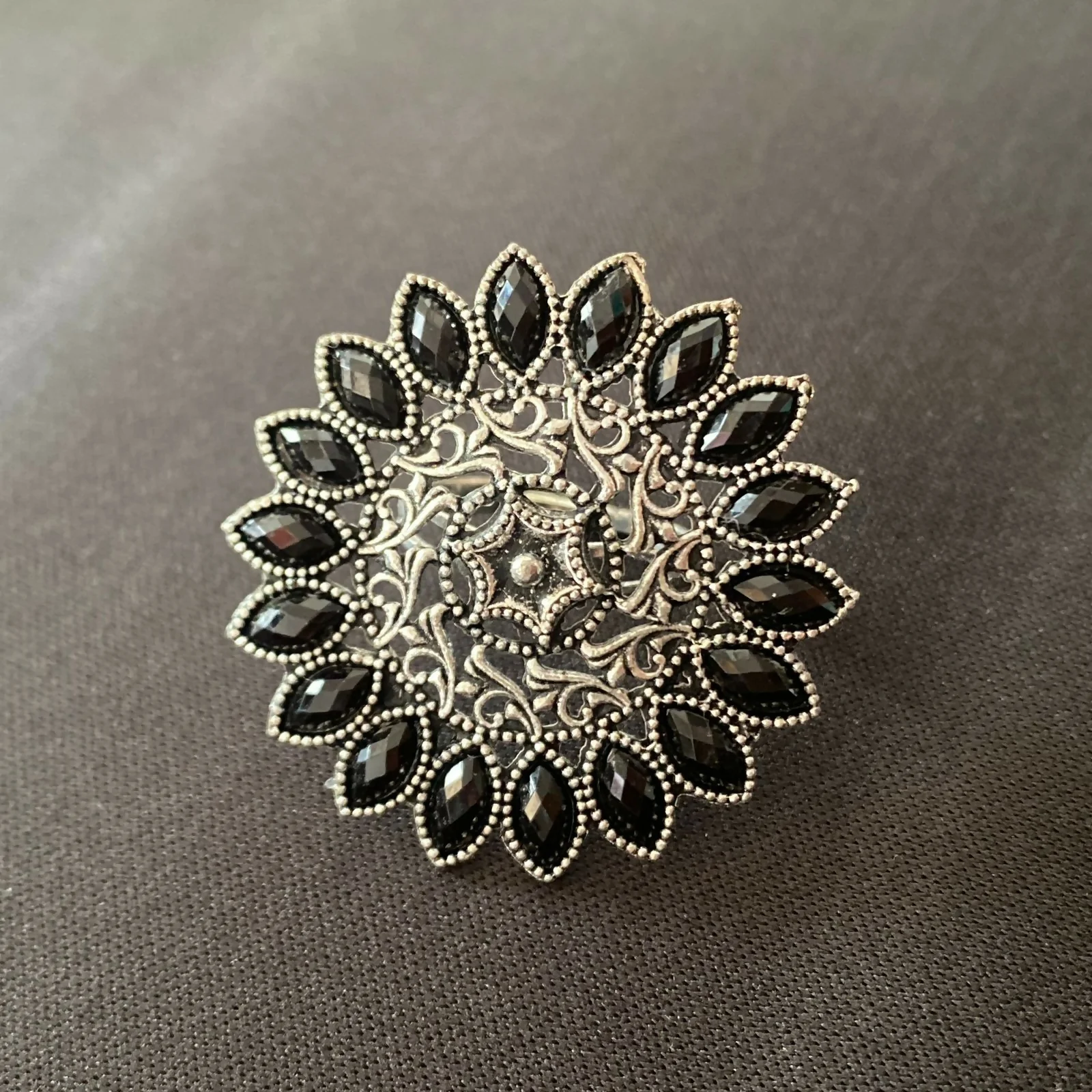 Black Beaded Floral Adjustable Finger Ring – Ethnic & Festive - Image 4