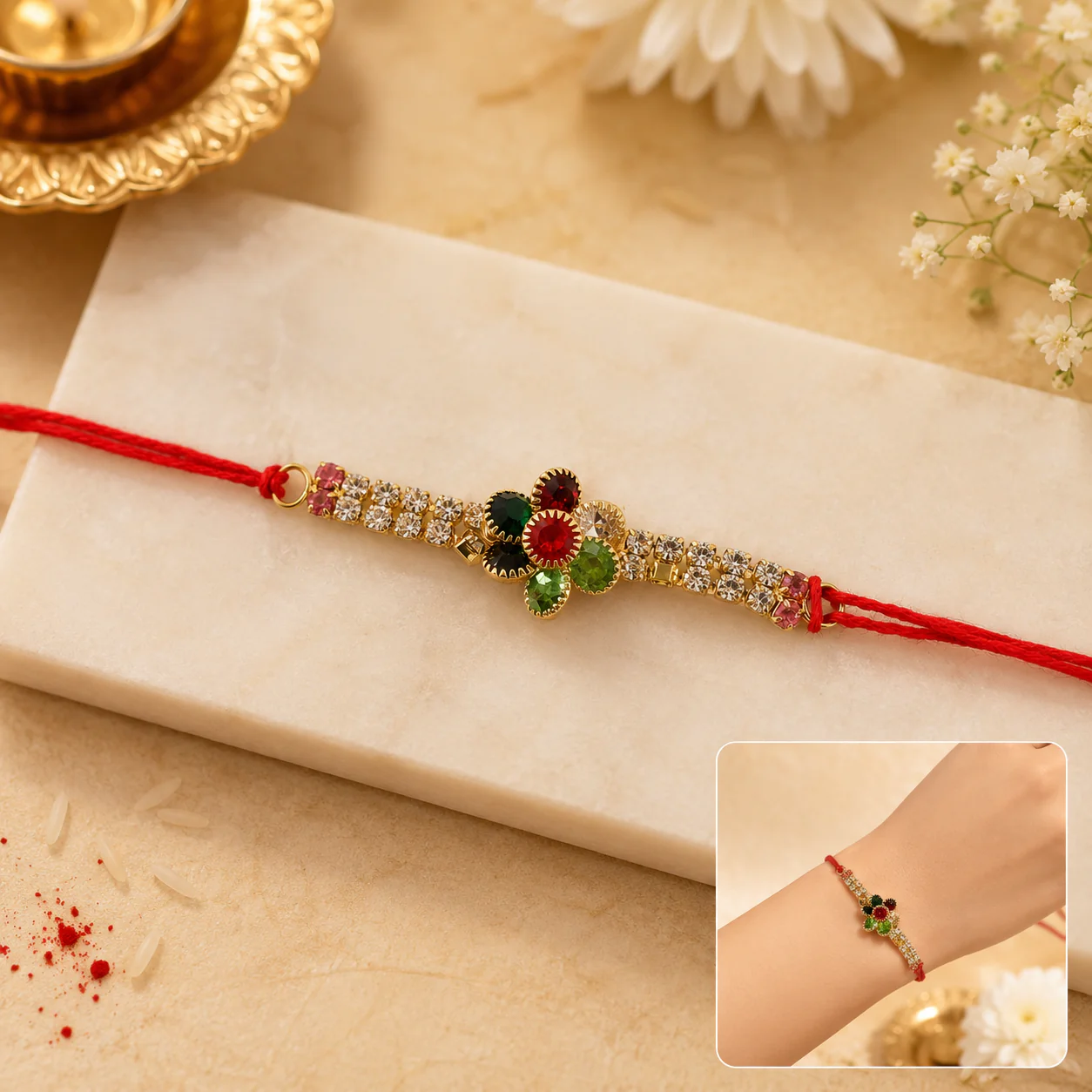 Multicolour Floral Rakhi – Traditional and Stylish Design for Raksha Bandhan - Image 4