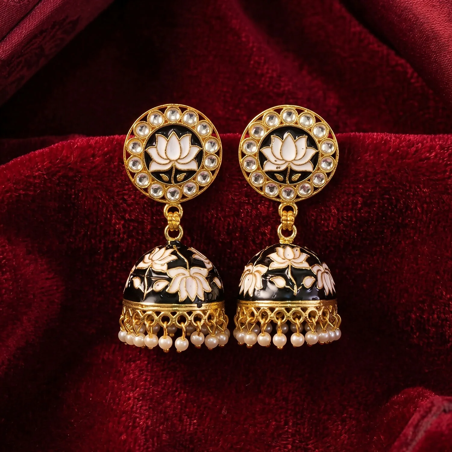 Jhumka Earrings – Elegant Traditional Gold Tone Design for Festive Wear - Image 2