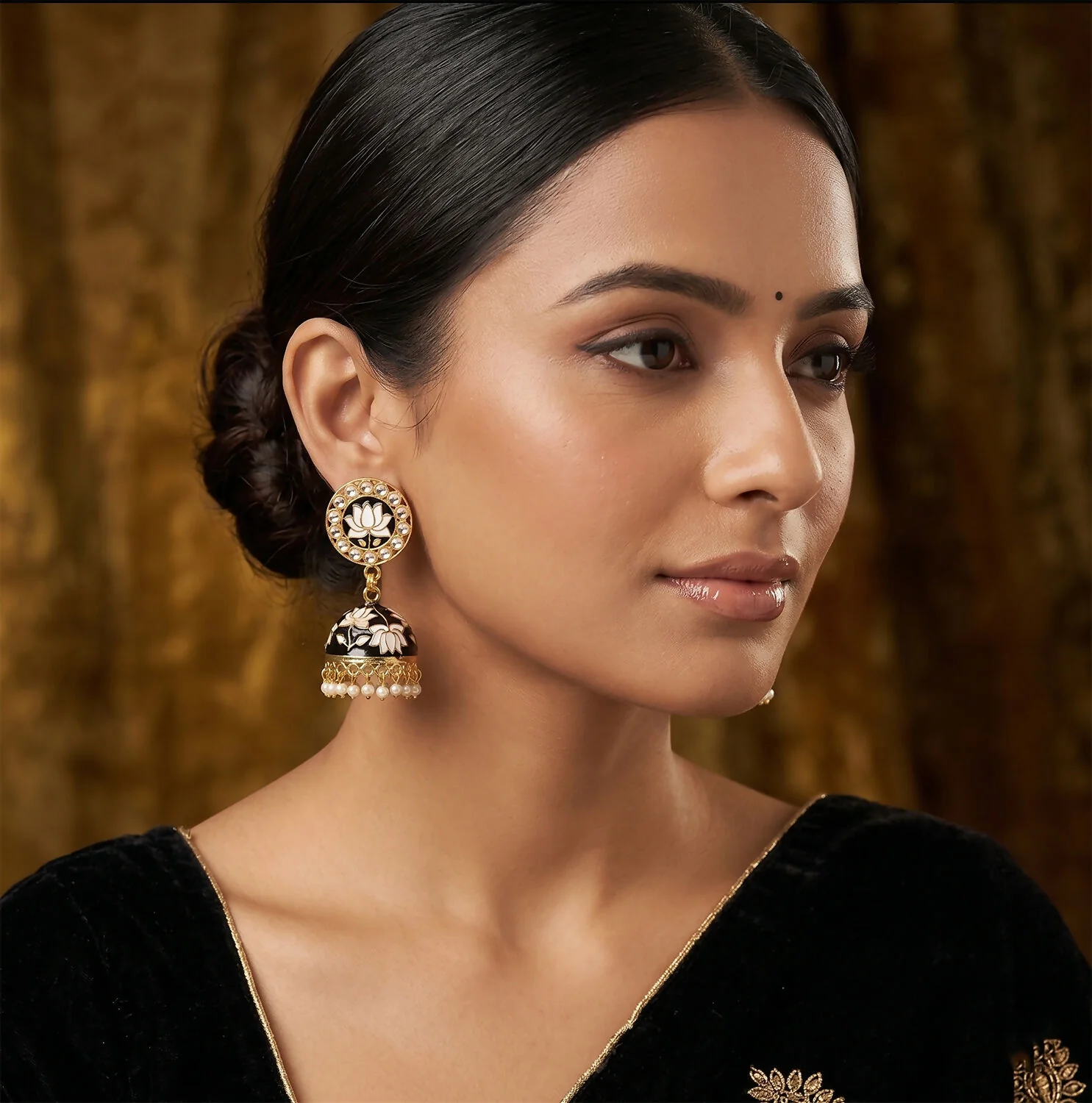Jhumka Earrings – Elegant Traditional Gold Tone Design for Festive Wear - Image 3