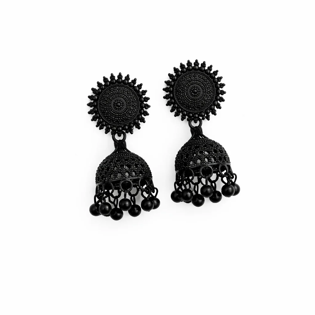 Black Oxidised Jhumka Earrings – Lightweight Ethnic Jewelry - Image 3