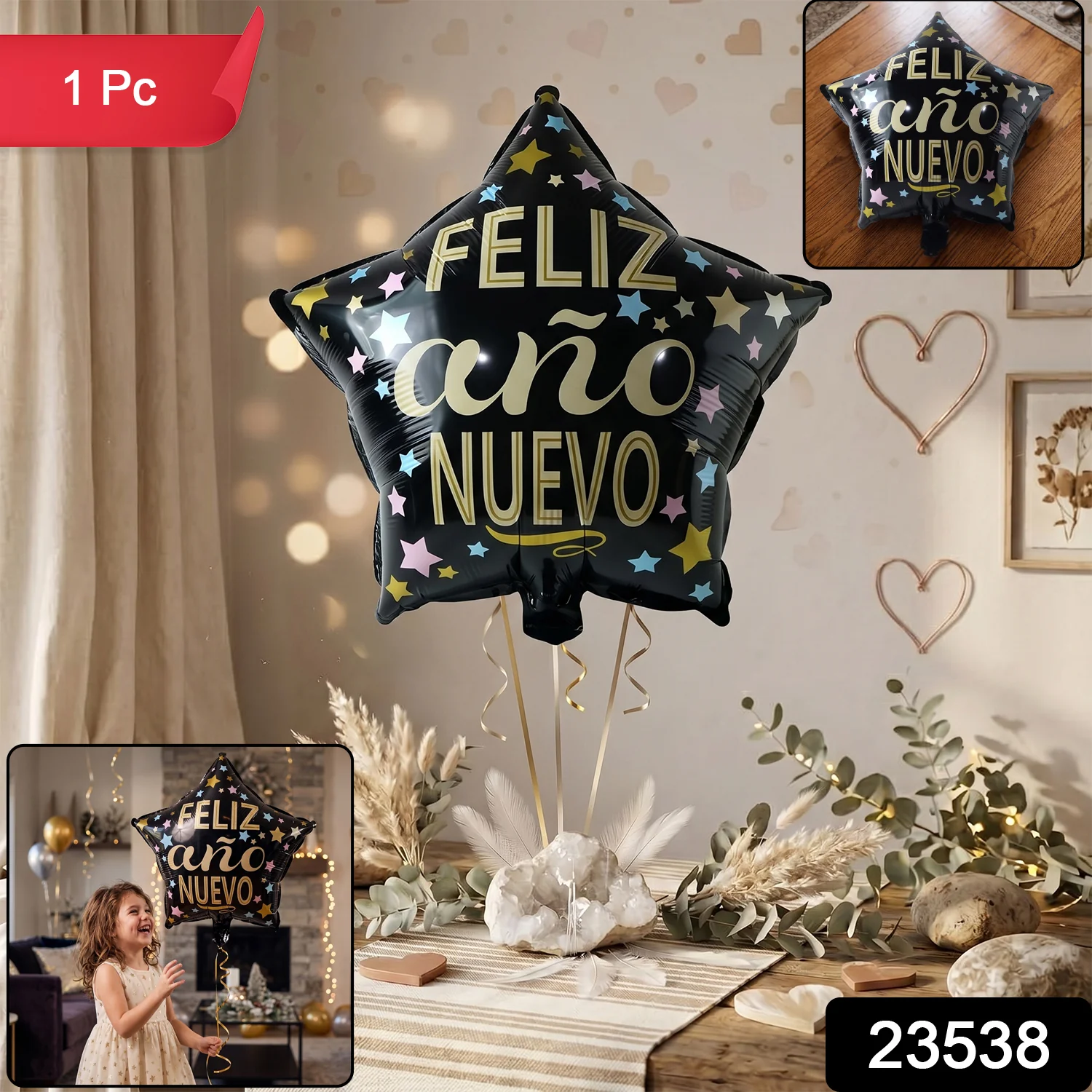 Black Star Feliz Ano Nuevo Foil Balloon – Bright Festive Decor - Image 2