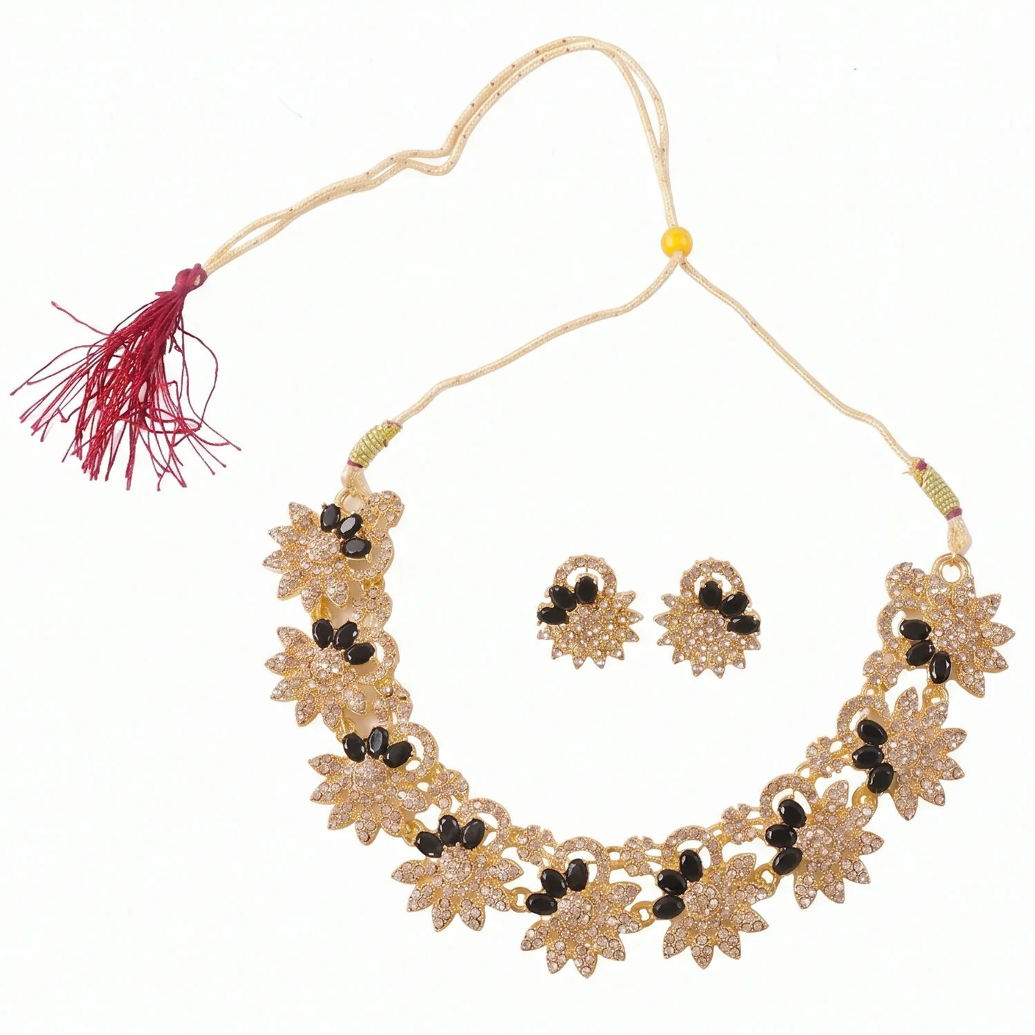 Black Stones Floral Necklace & Earrings Set – Elegant & Timeless - Image 6