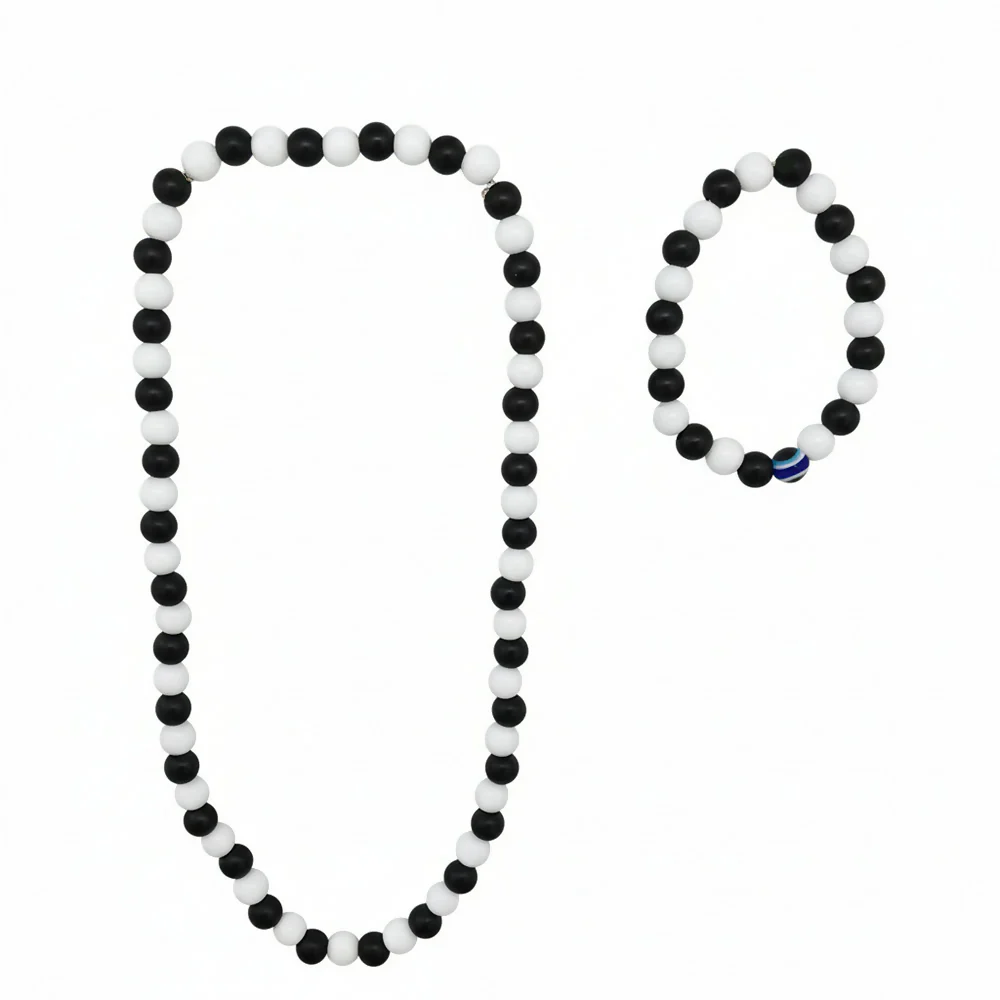 Black & White Beads Necklace with Evil Eye Bracelet Combo – Stylish Protection - Image 3