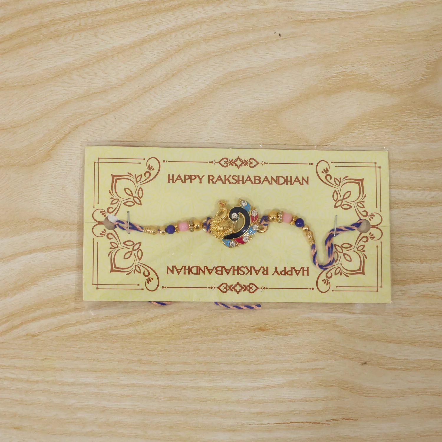 Blue Enamel Peacock Charm Rakhi – Elegant Design for Brothers - Image 6