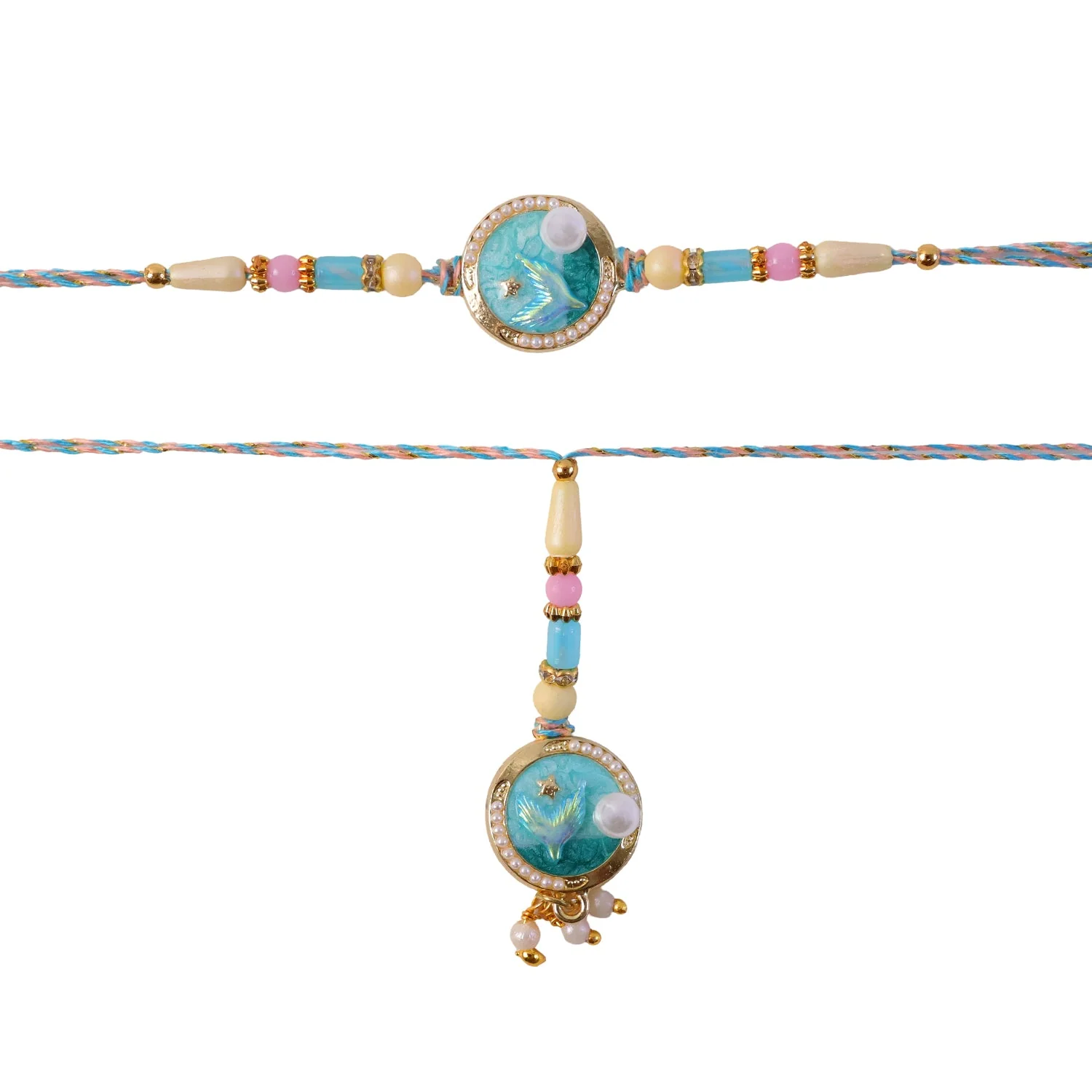 Blue Floral Kundan Pearls Lumba Rakhi for Bhabhi – Elegant Festive Design - Image 5