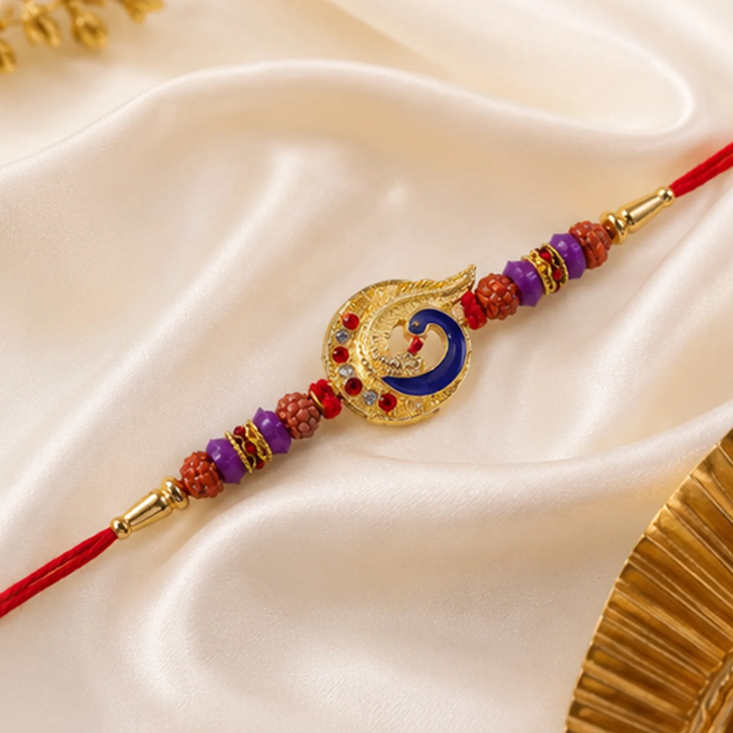 Rakhi for Brother – Designer Peacock Raksha Bandhan with Beads - Image 2
