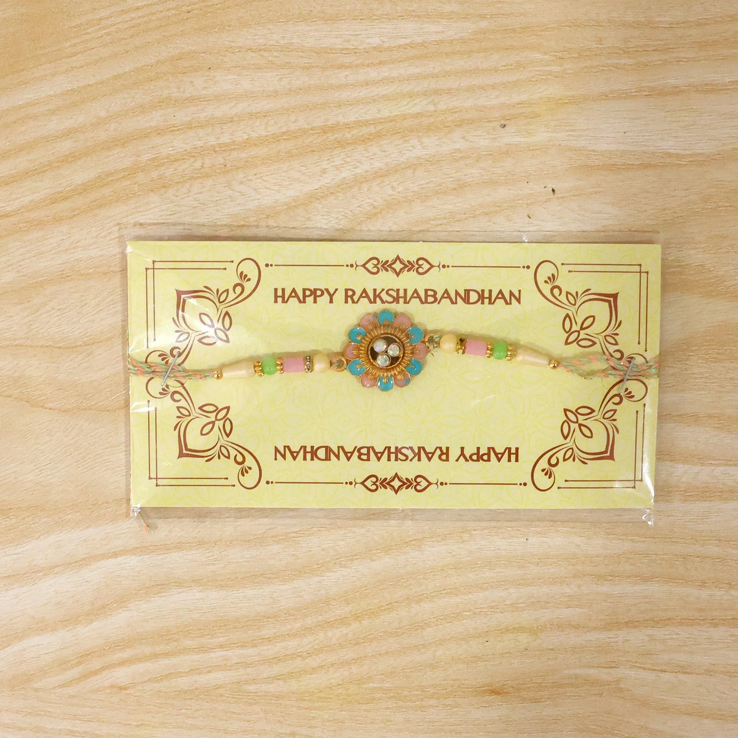 Blue Pink Meenakari Floral Rakhi – Elegant Festive Gift for Brothers - Image 6