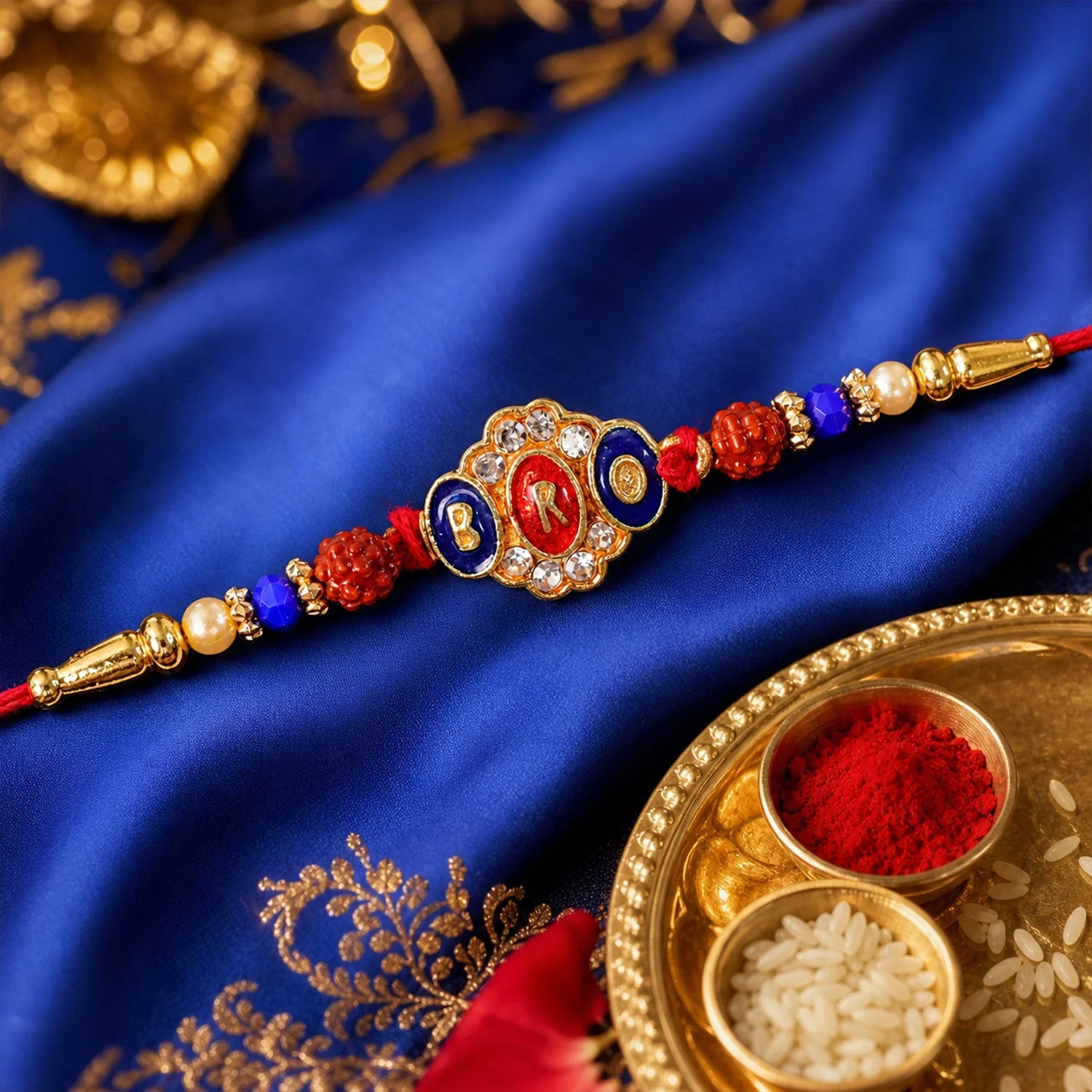 Bro Text Medallion Designer Premium Traditional Rakhi for Brother - Image 3