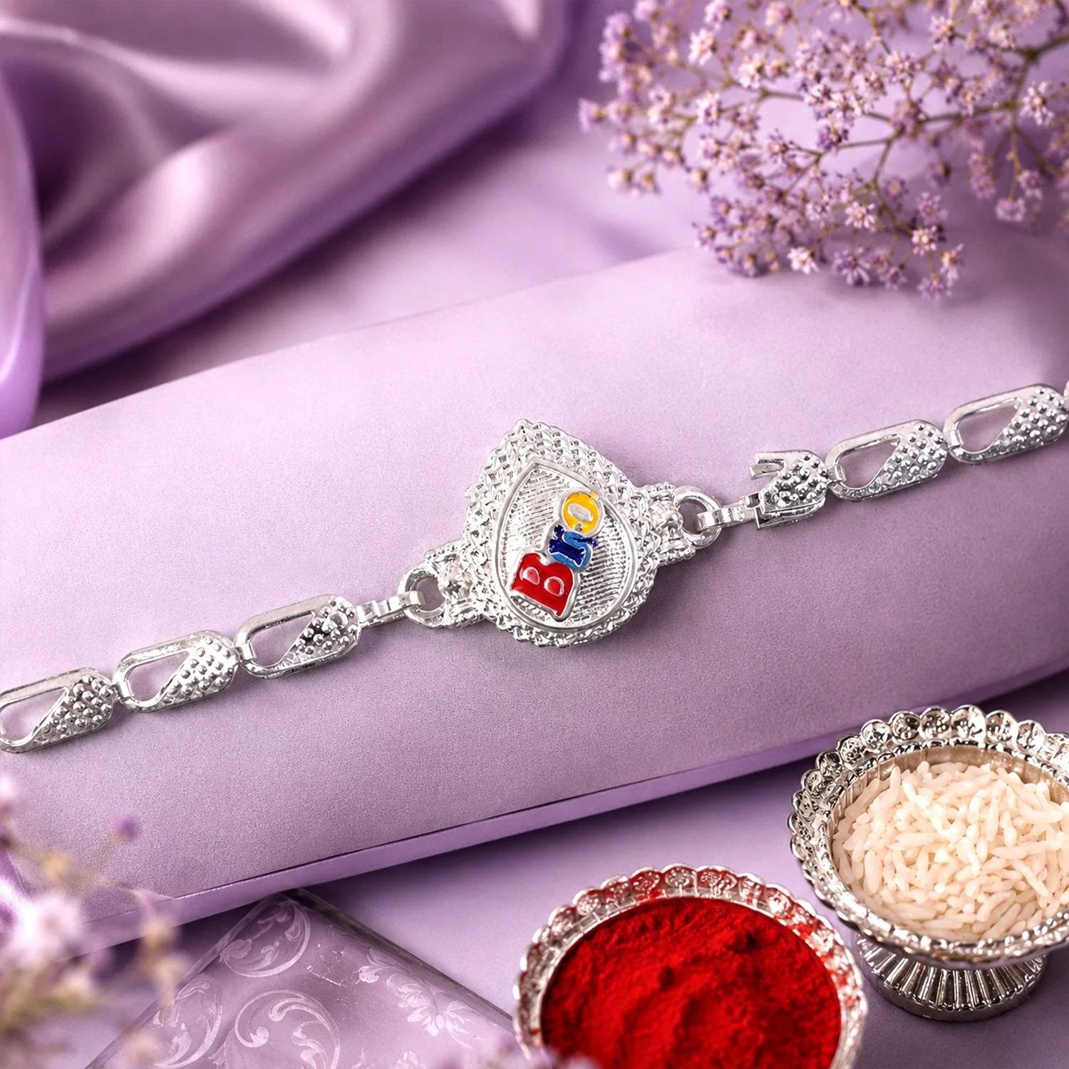 Bro Text Stylish Stone Studded Chain Rakhi for Brother - Image 3