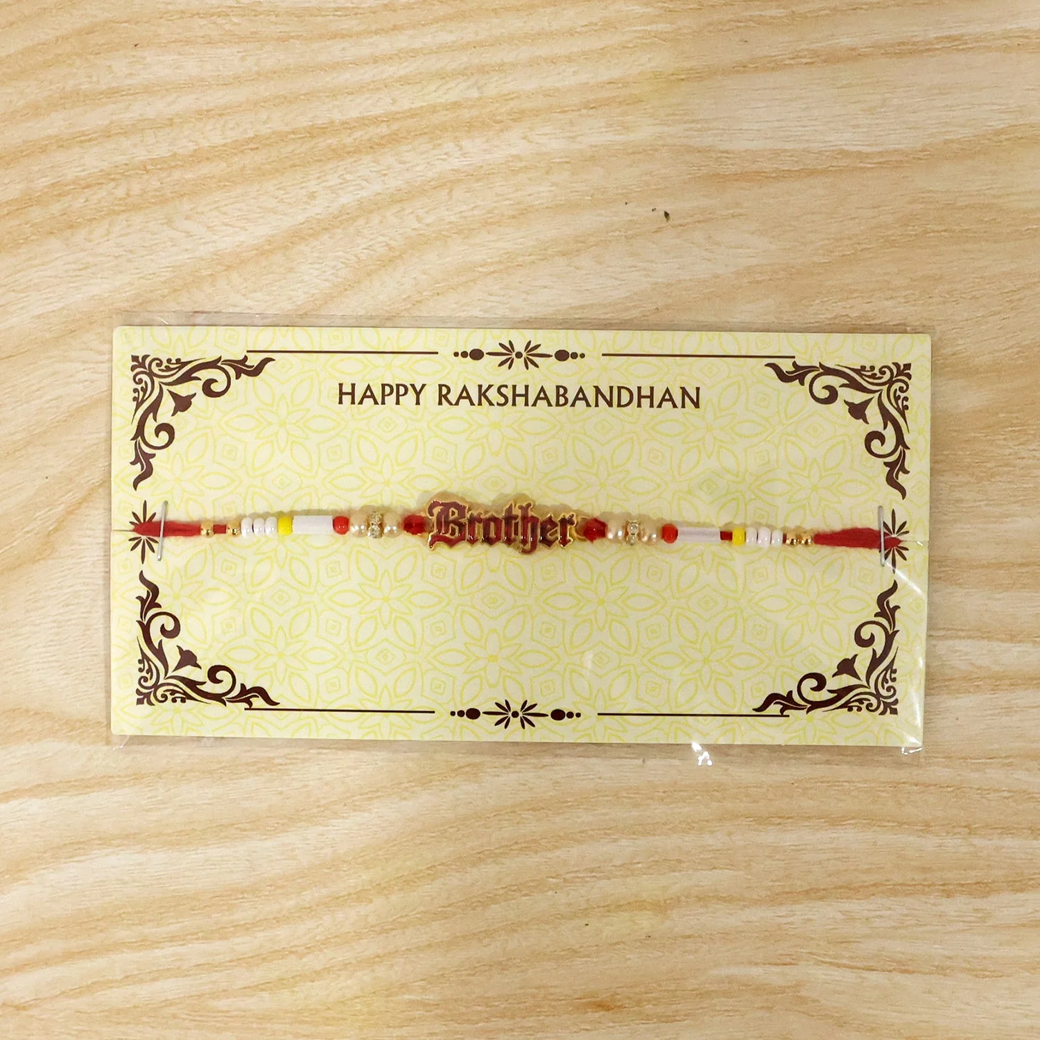Text Charm Pearl Beads Rakhi – Elegant Festival Gift for Brother and Sister - Image 6