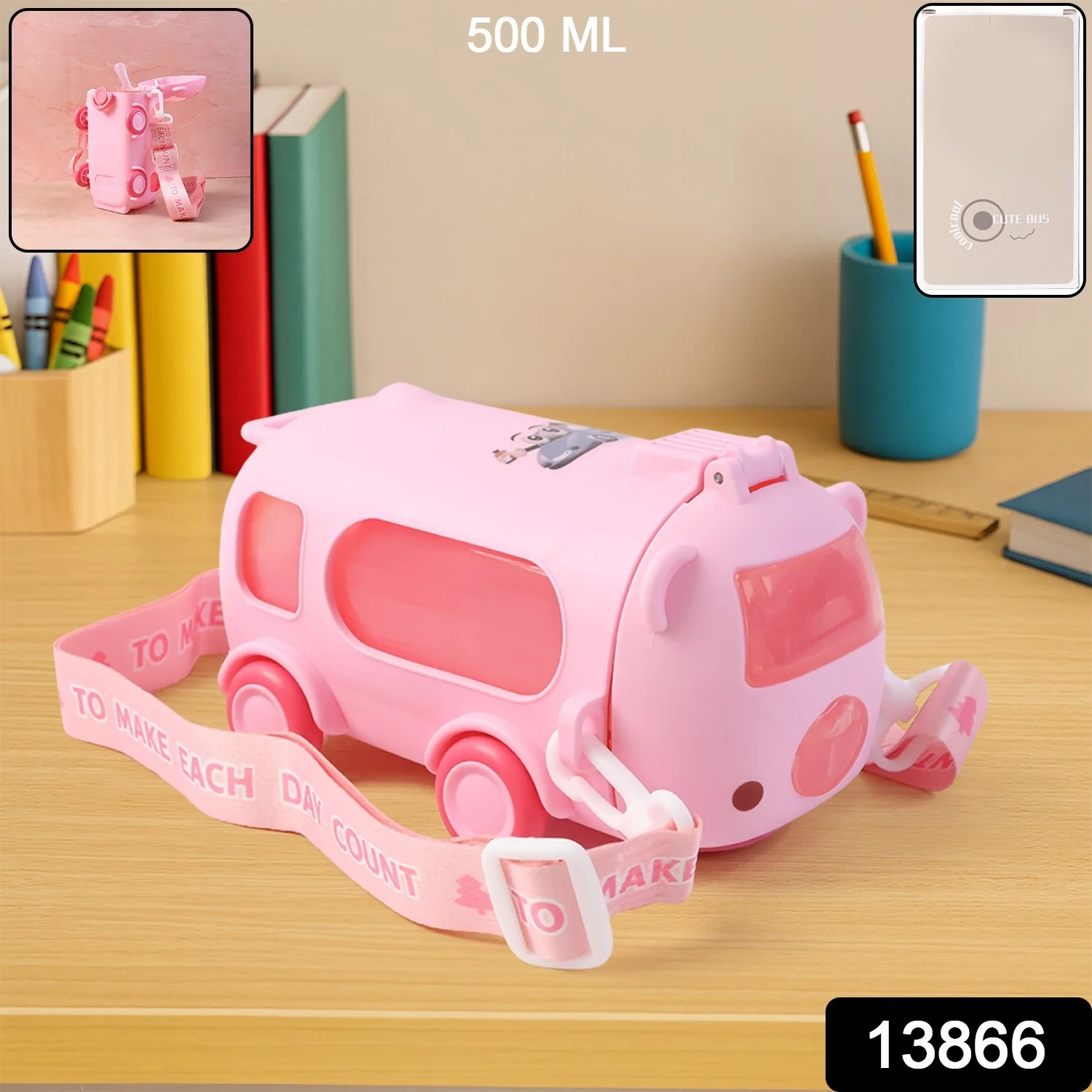 Kids Water Bottle – 500ml Cute Bus-Shaped Cartoon Design - Image 2