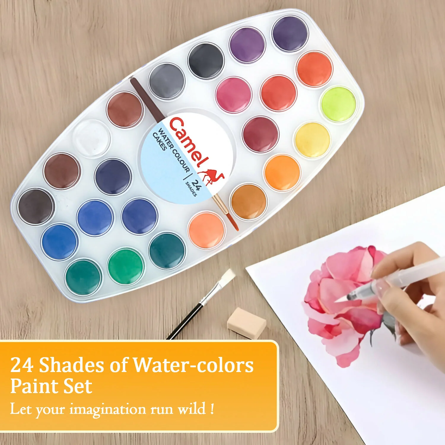 Water Colour Cakes – 24 Vibrant Shades Oval Palette with Brush - Image 5