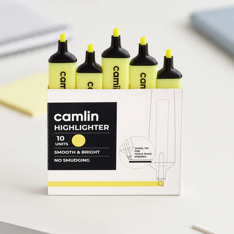 Camlin Yellow Highlighter – Smooth No-Smudge Bright Markers Pack - Image 3