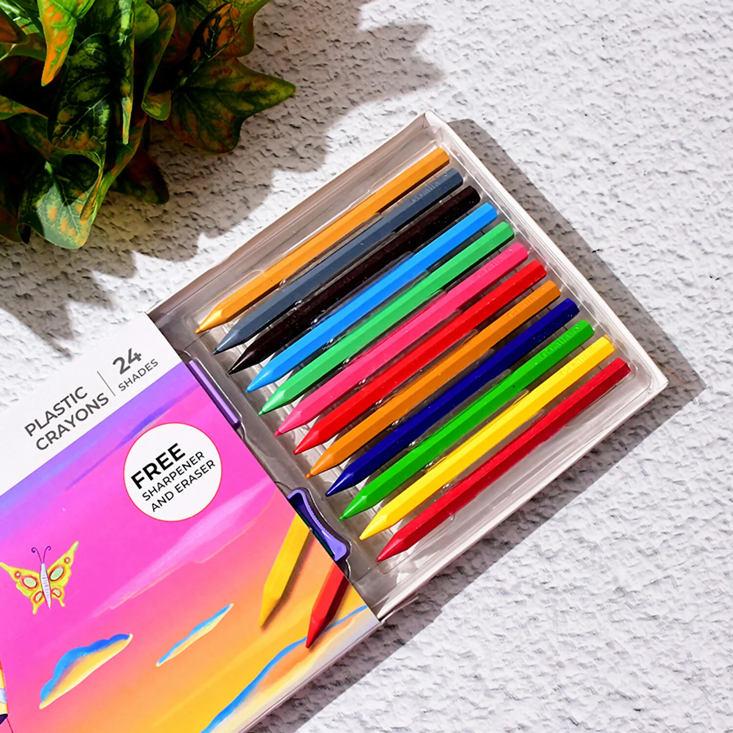 Plastic Crayons – 24 Vibrant Shades with Sharpener & Eraser - Image 2