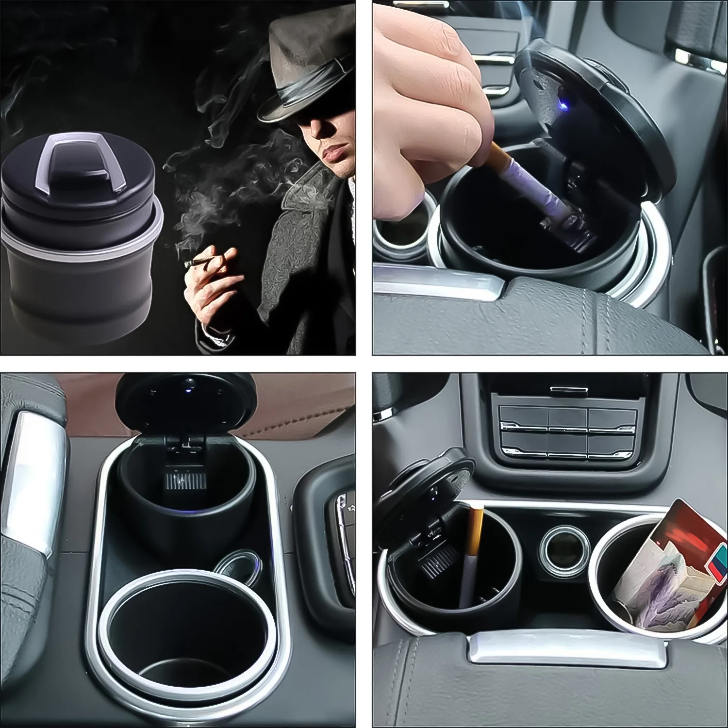 Car Ashtray with Lid & Blue LED Light – Portable Smokeless Design - Image 4