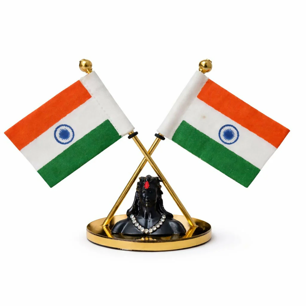 Car Dashboard Indian Flag & Shiva Idol Decor – Spiritual & Patriotic - Image 2