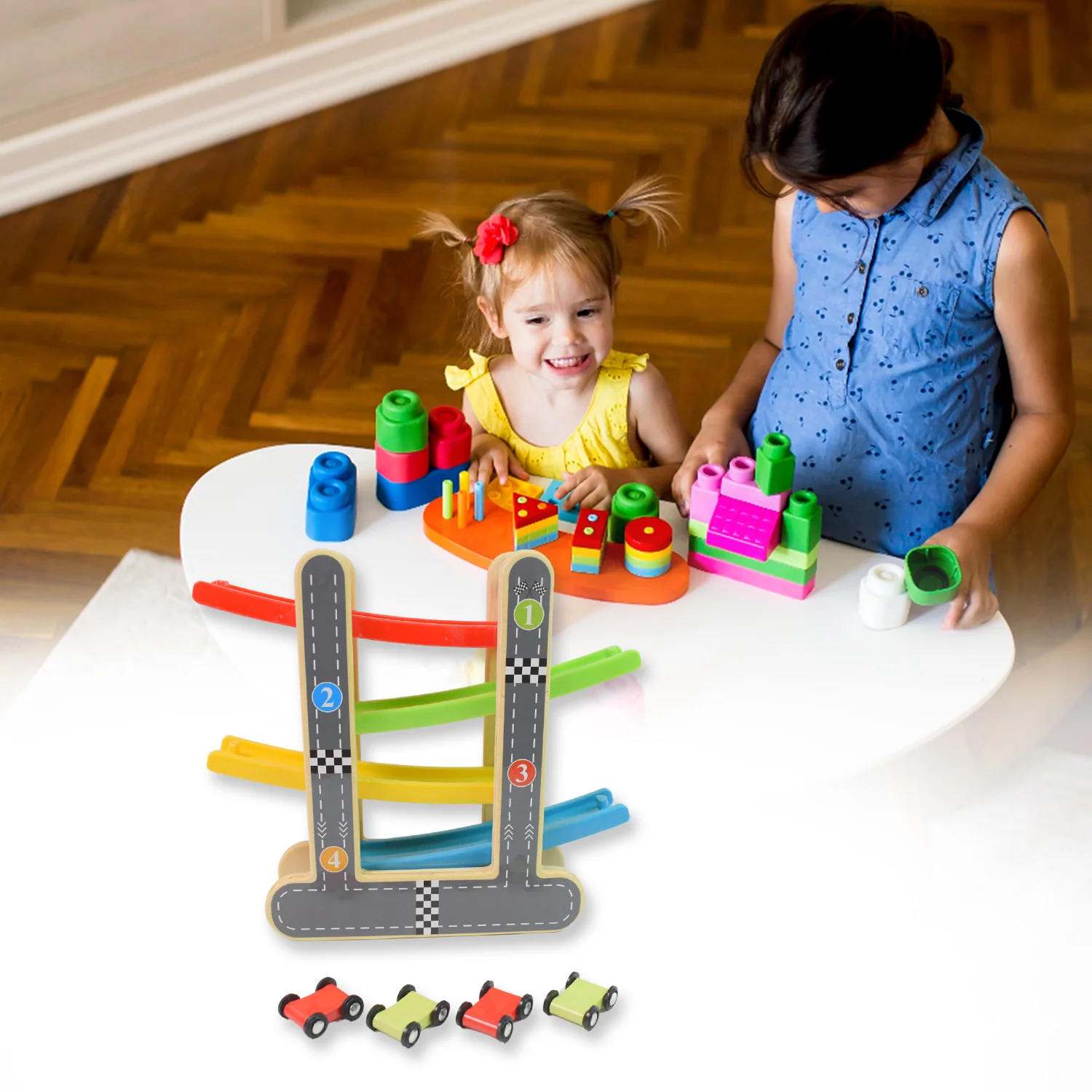 Wooden Race Track – 4-Level Car Ramp Set for Toddlers | Action Legion - Image 3