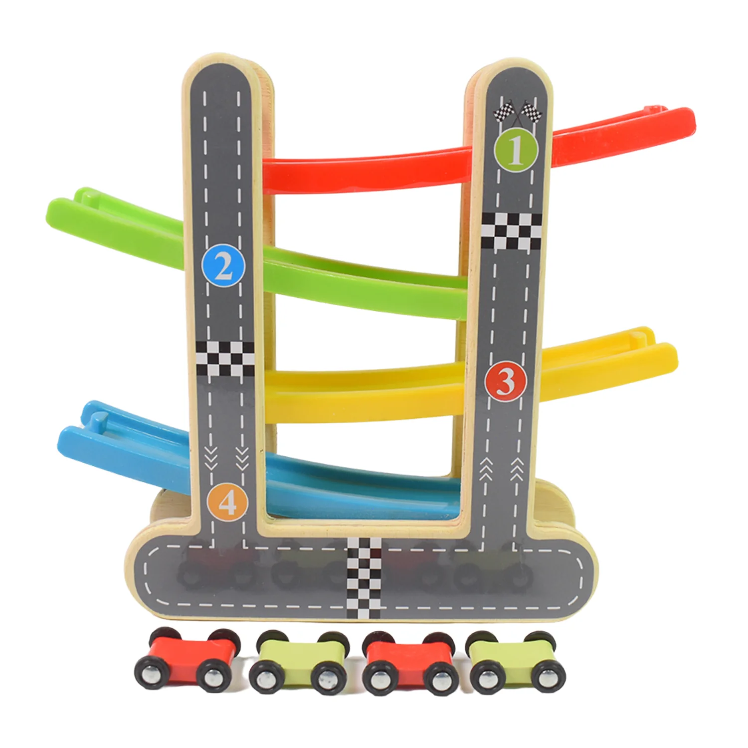 Wooden Race Track – 4-Level Car Ramp Set for Toddlers | Action Legion - Image 5