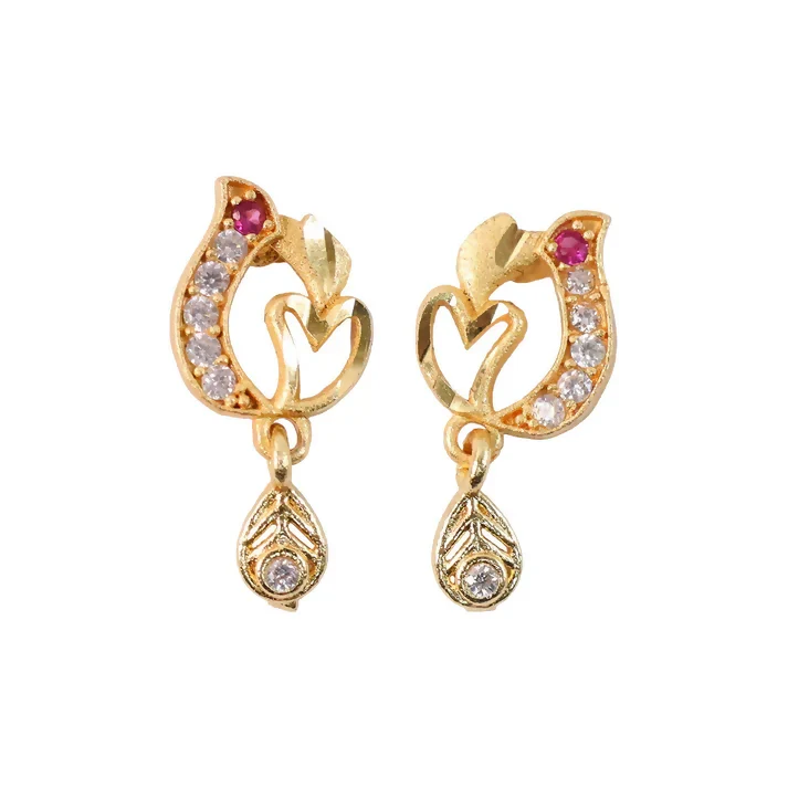 Gold Heart Drop Earrings – Elegant Ruby & Crystal Accents - Image 5