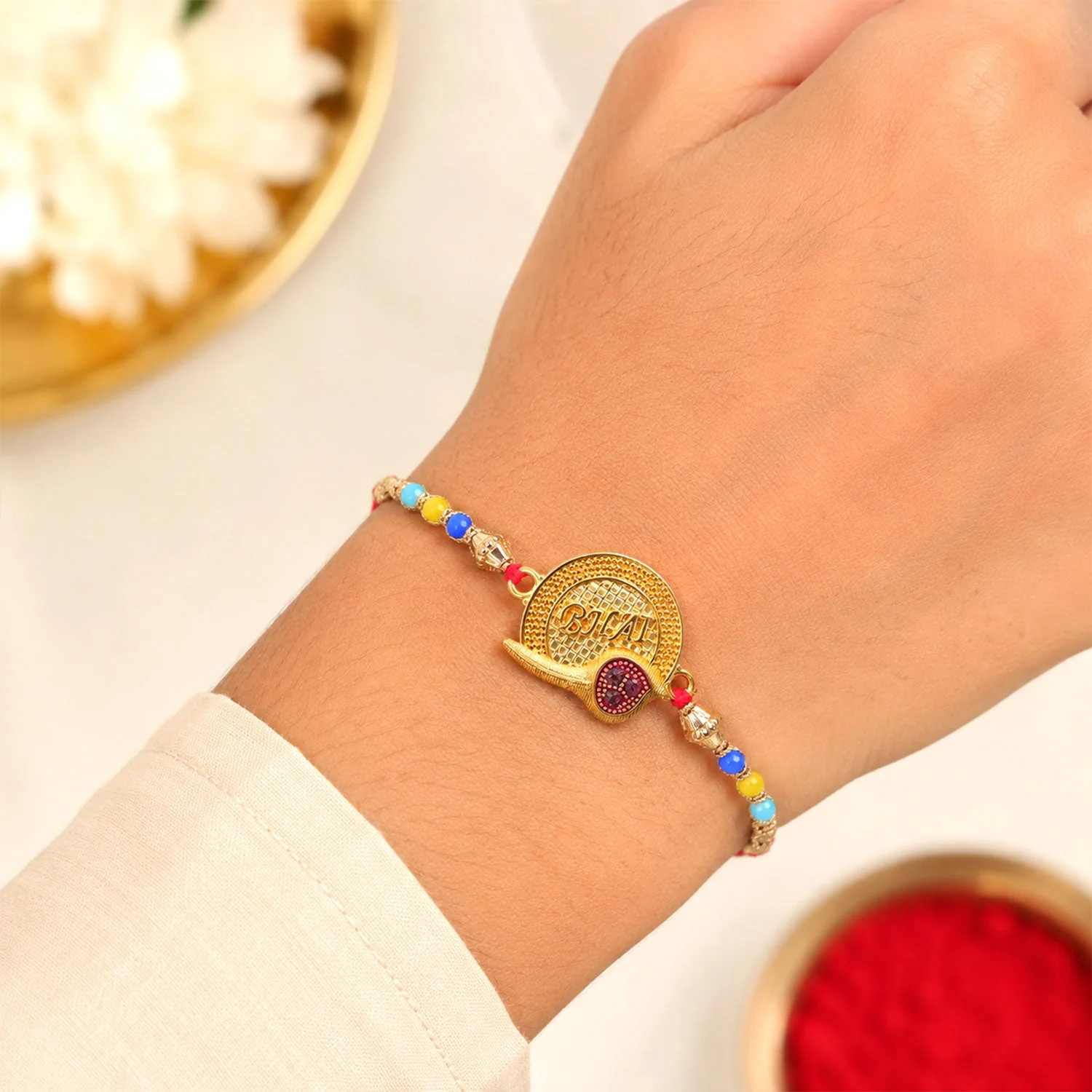 Circle Bhai Motif Stone Studded Designer Rakhi for Brother - Image 6