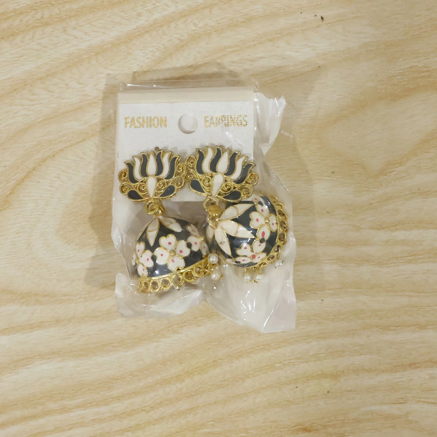 Grey Lotus Jhumka Earrings – Elegant Pearl-Accented Design - Image 7