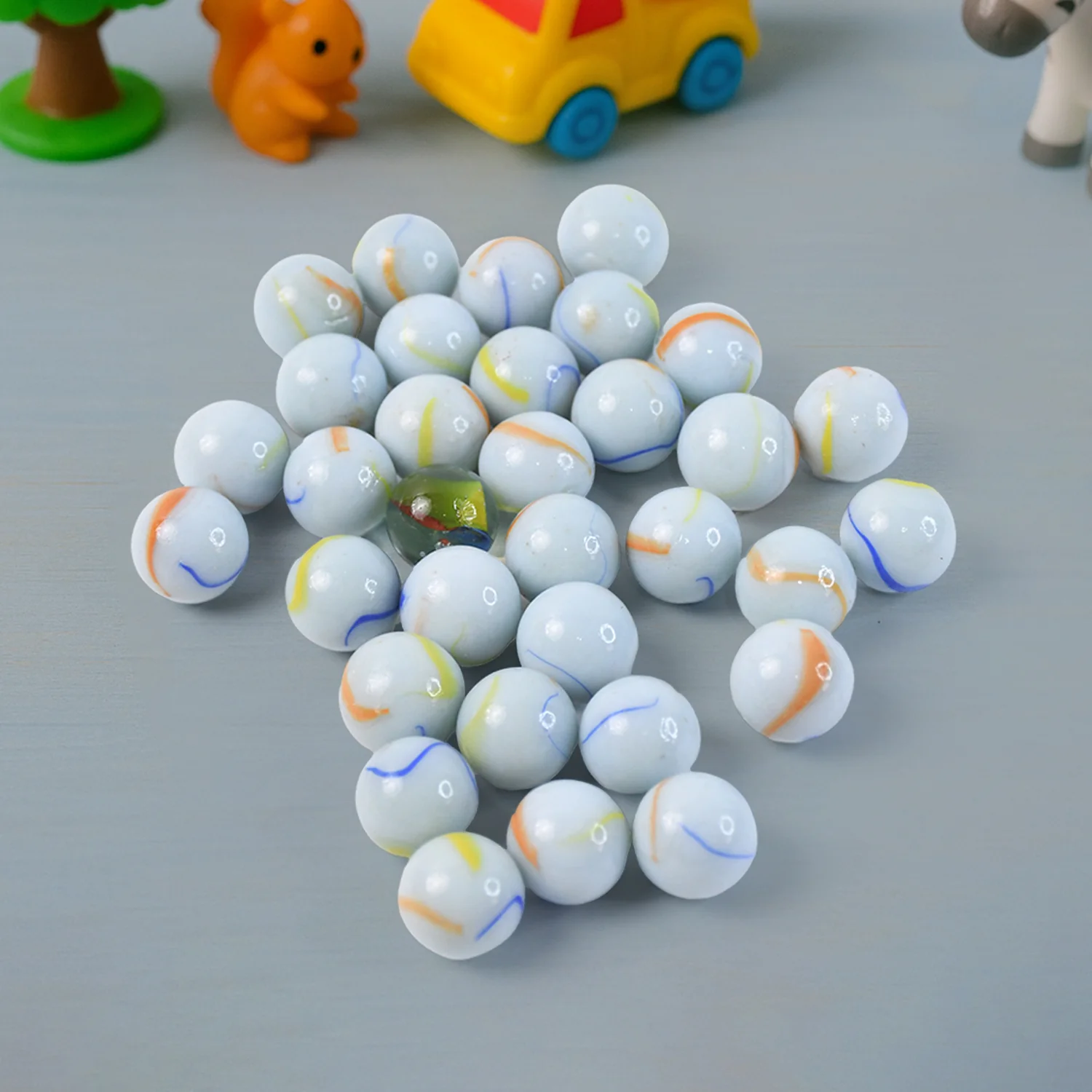Glass Marbles Pack of 30 – Classic White with Colorful Swirls - Image 6