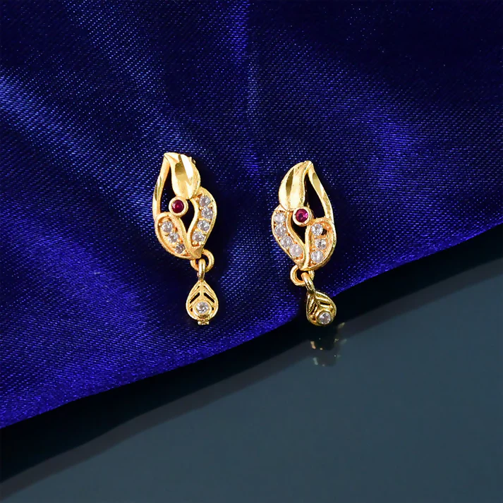 Gold Finish Earrings with Red Stone & Crystal Detailing – Elegant Shine - Image 5