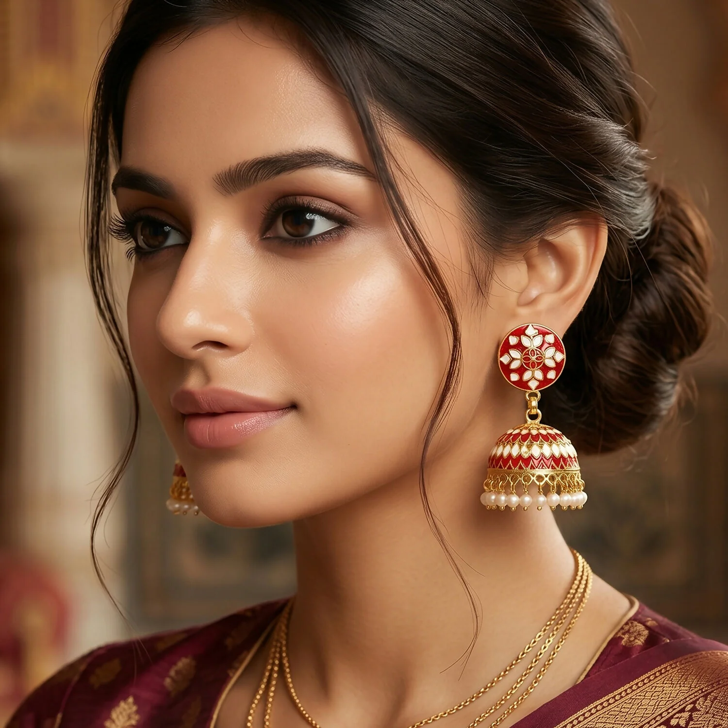 Jhumka Earrings – Elegant Pearl Bead Detailing for Festive Looks - Image 3