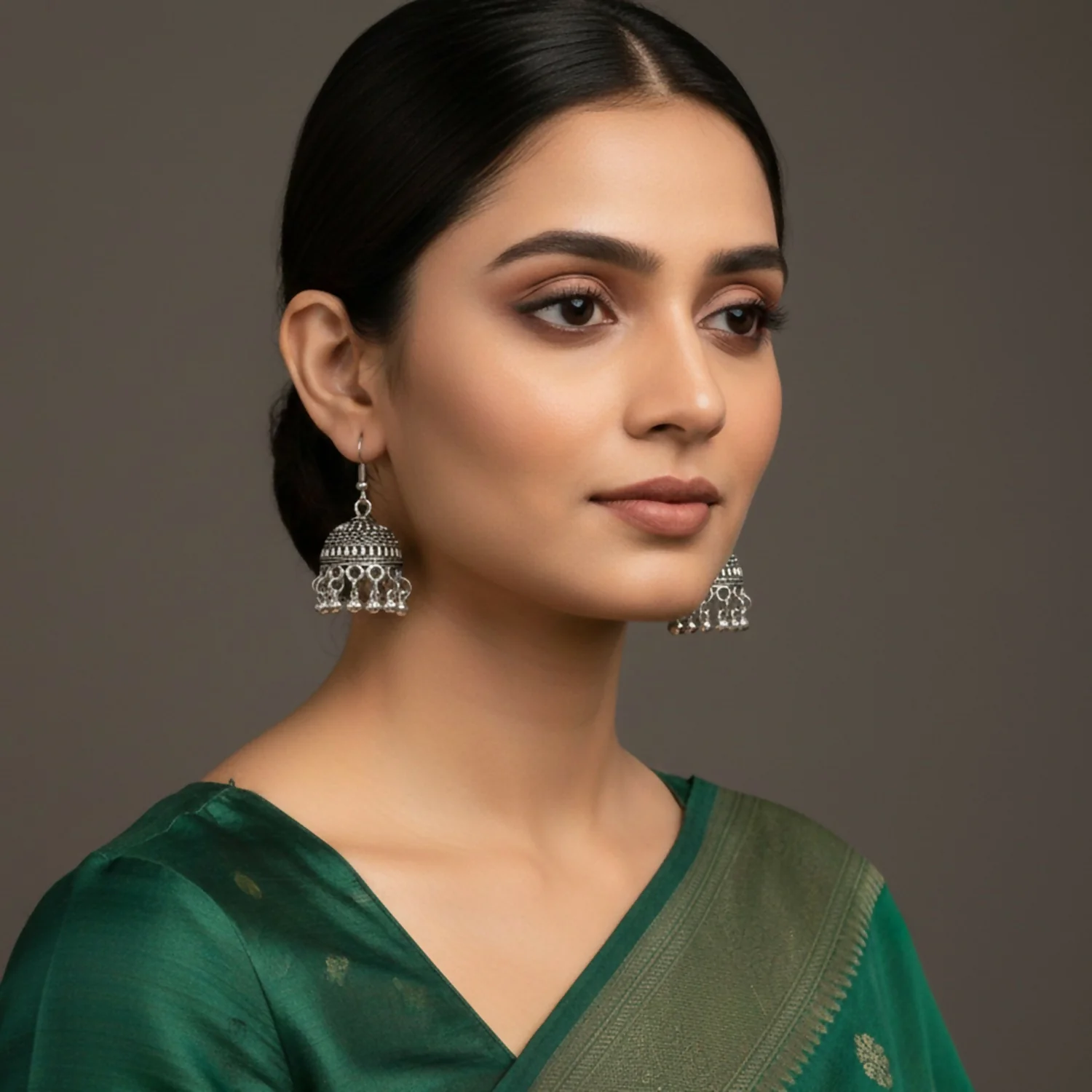Oxidised Silver Hook Jhumka Earrings – Lightweight Traditional Charm - Image 2