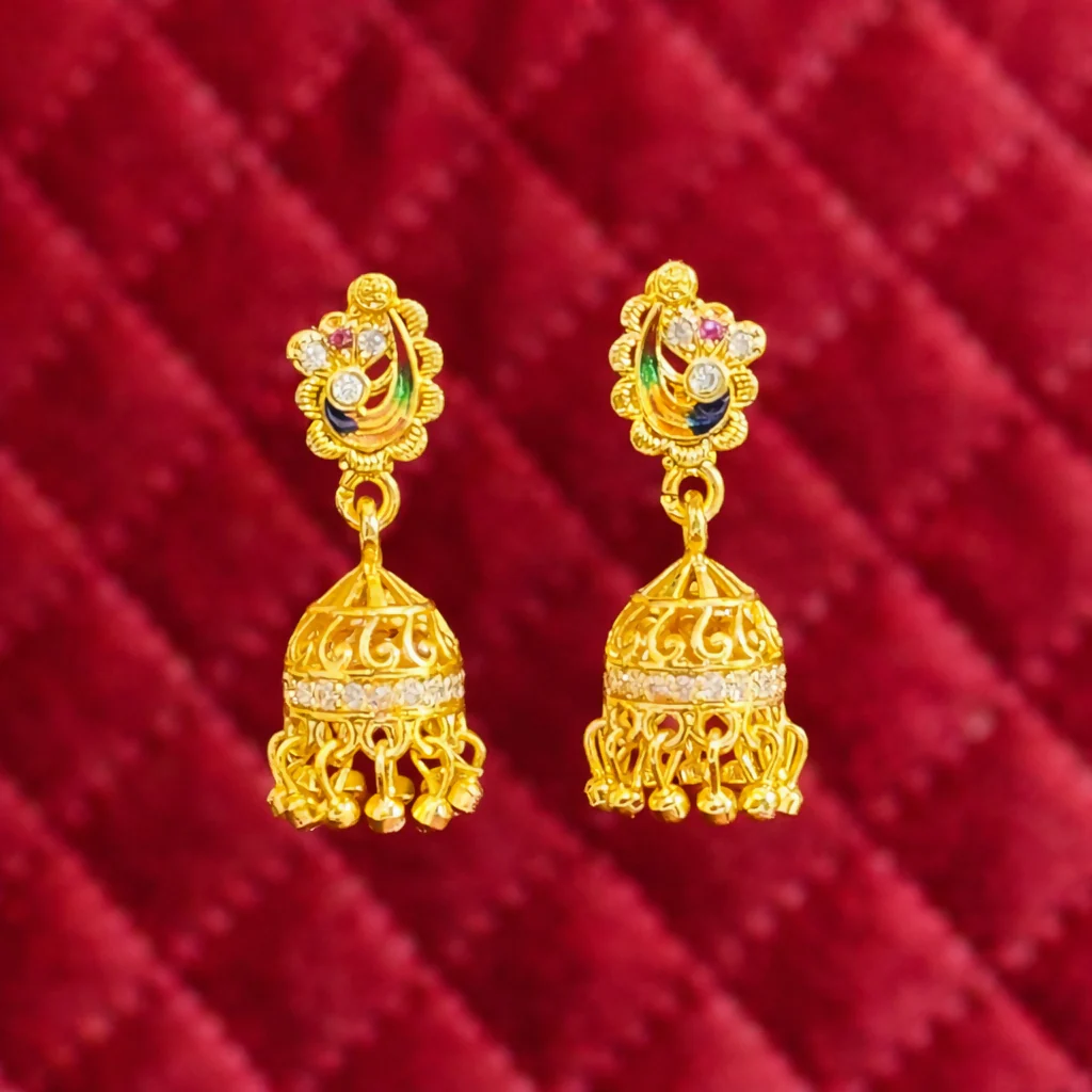 Jewellery – Elegant Gold Finish Peacock Earrings with Stone Details - Image 2